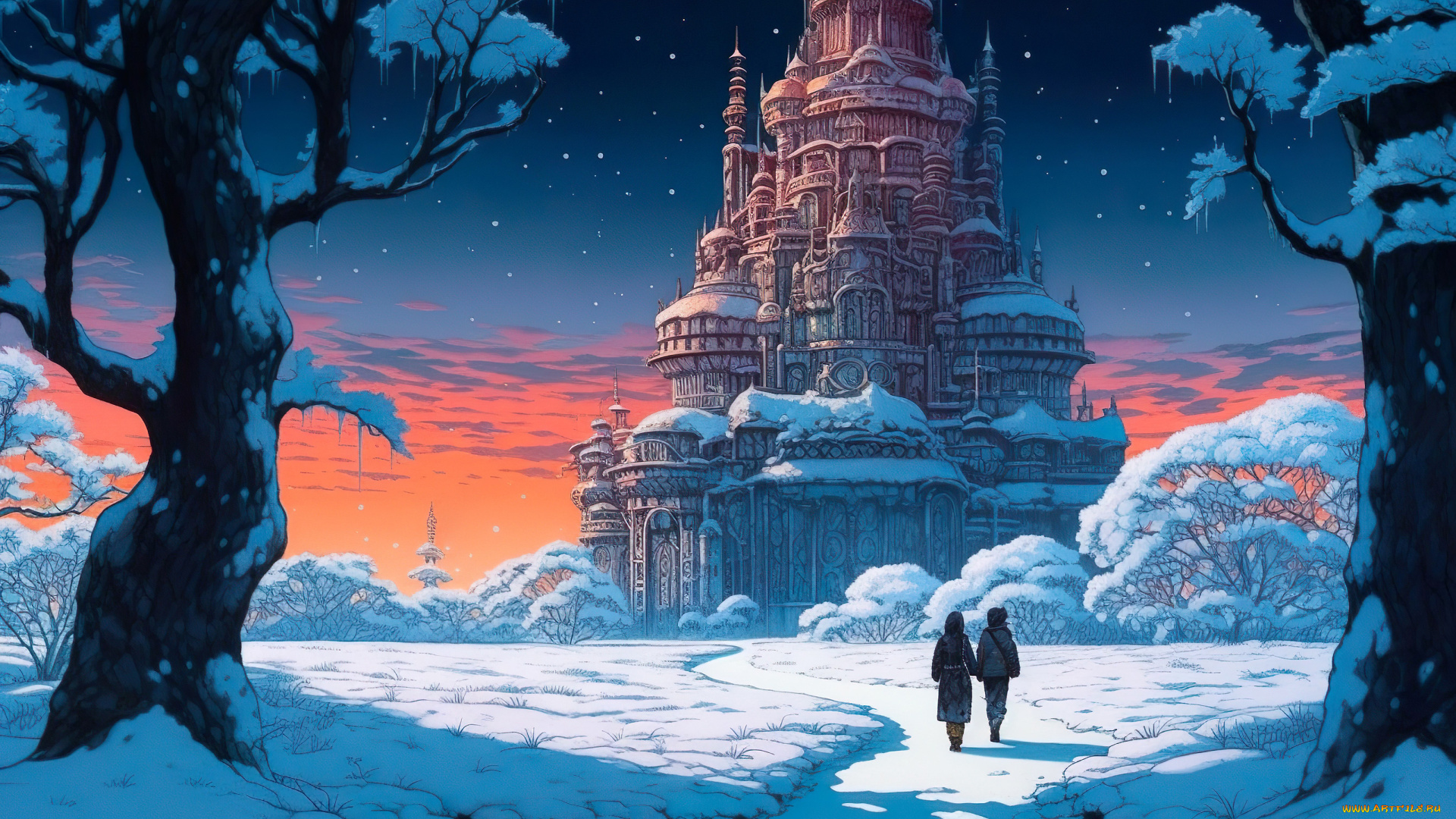 фэнтези, замки, зима, снег