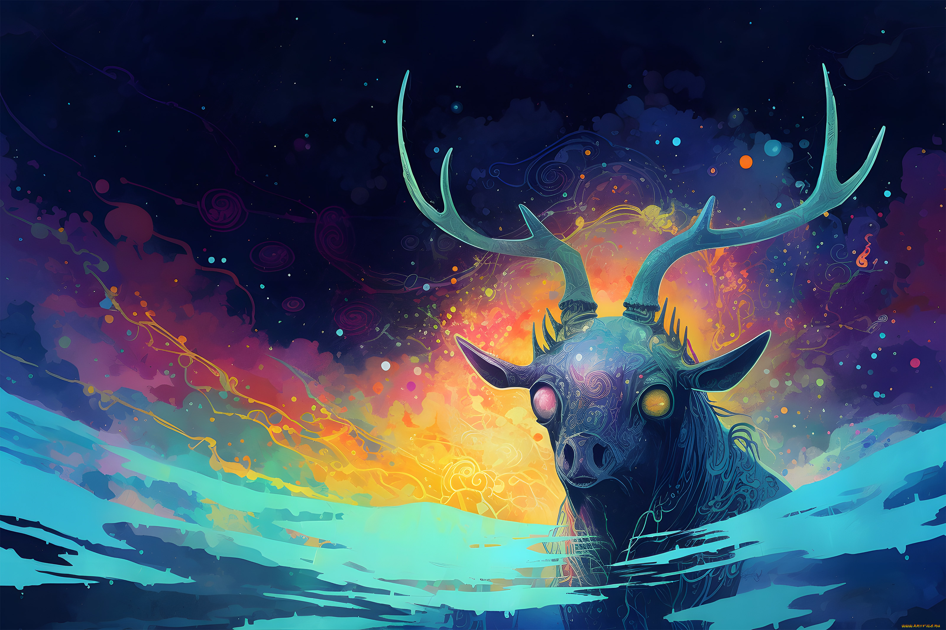 фэнтези, существа, разноглазый, олень