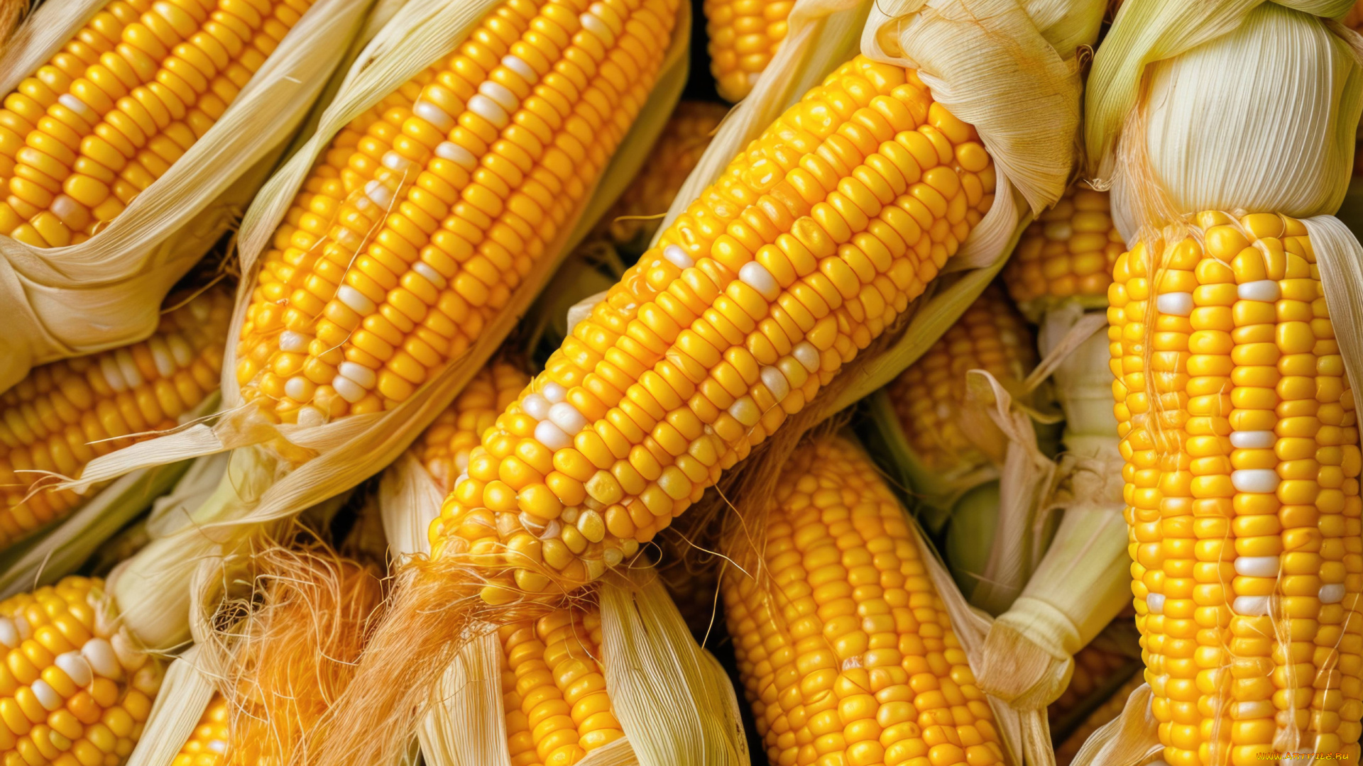 еда, кукуруза, спелая, початки