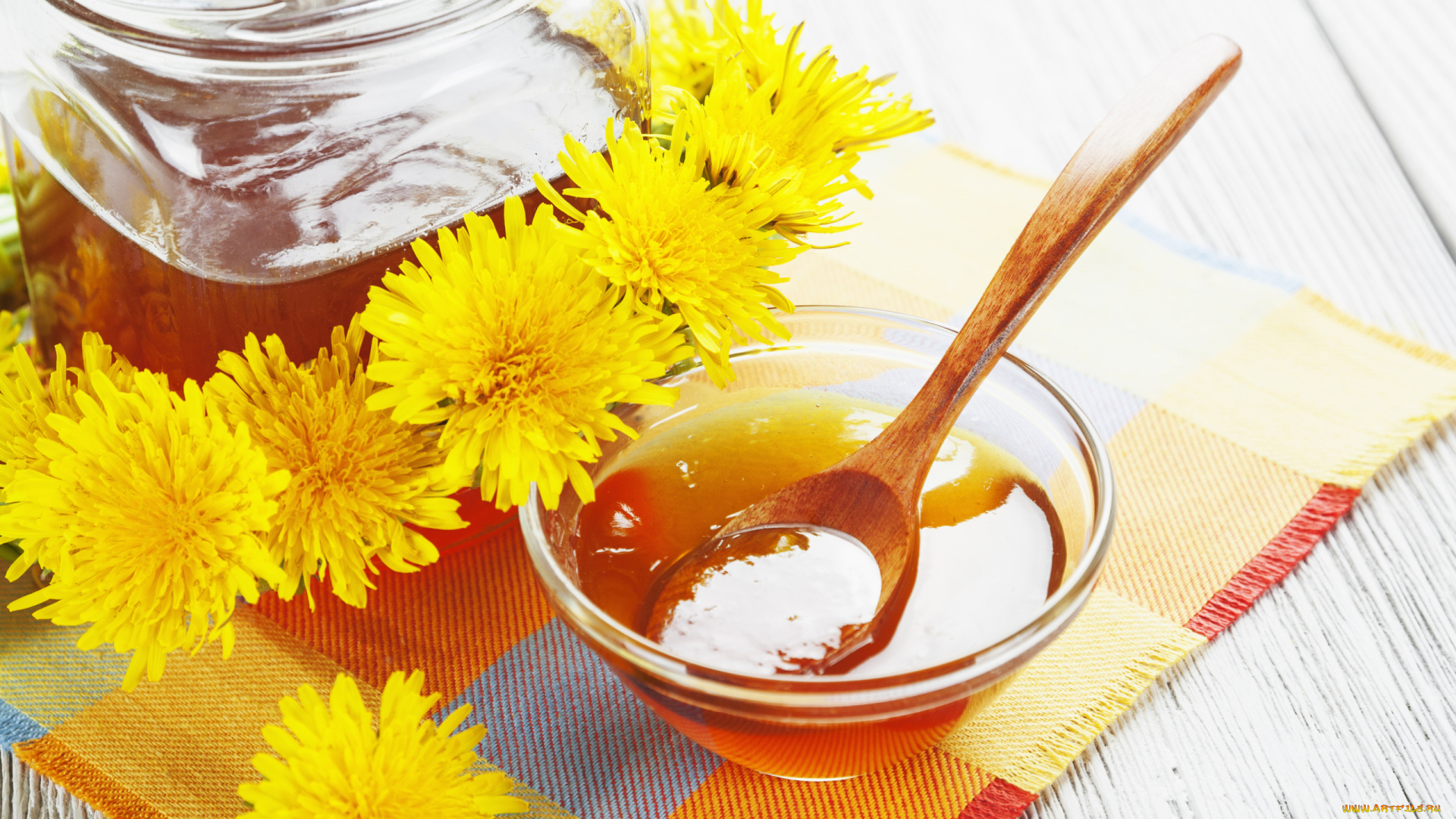 еда, мёд, , варенье, , повидло, , джем, одуванчики, мед, деревянная, ложка