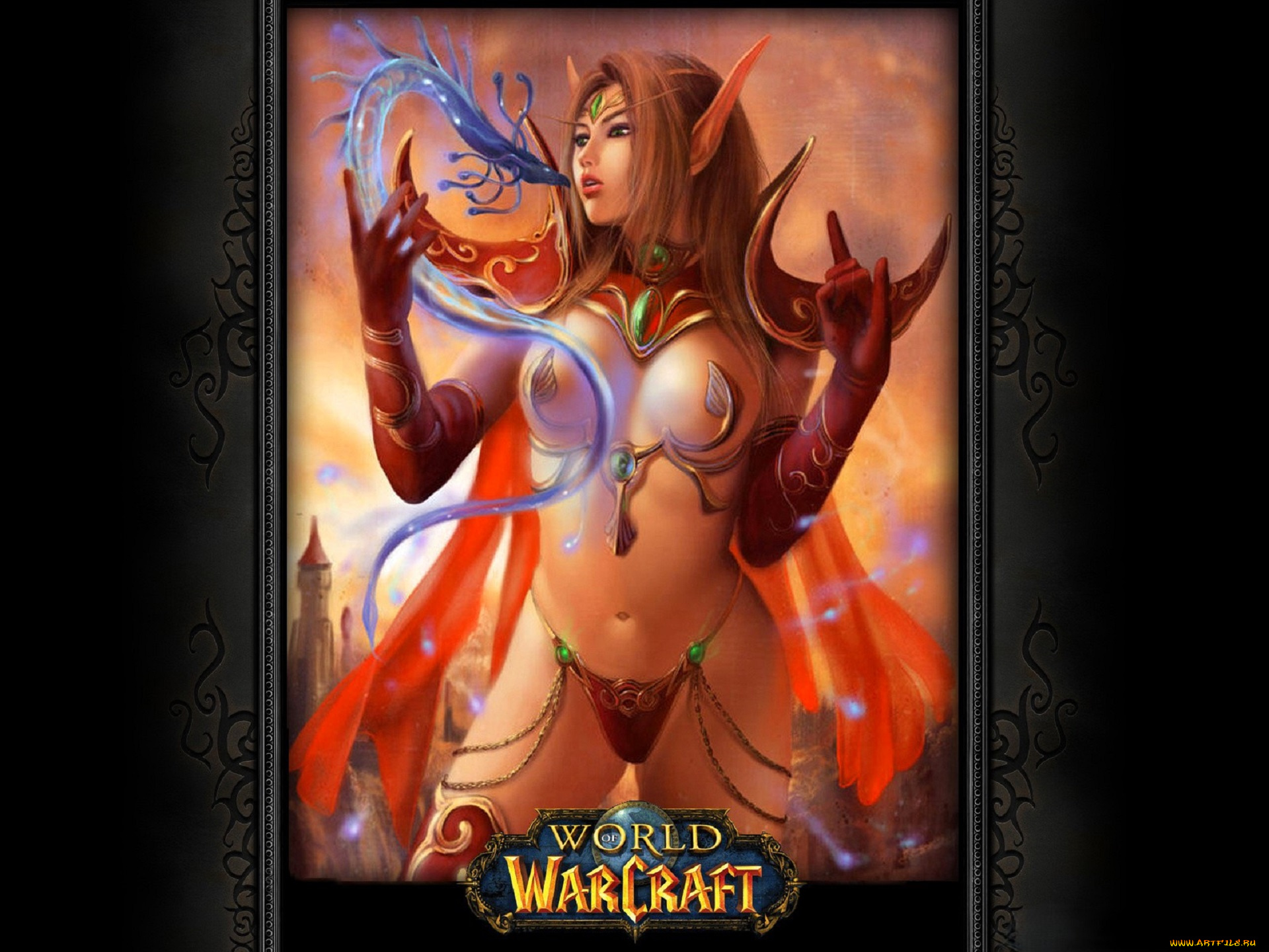 видео, игры, world, of, warcraft, девушка, эльфийка, плащ, дракон
