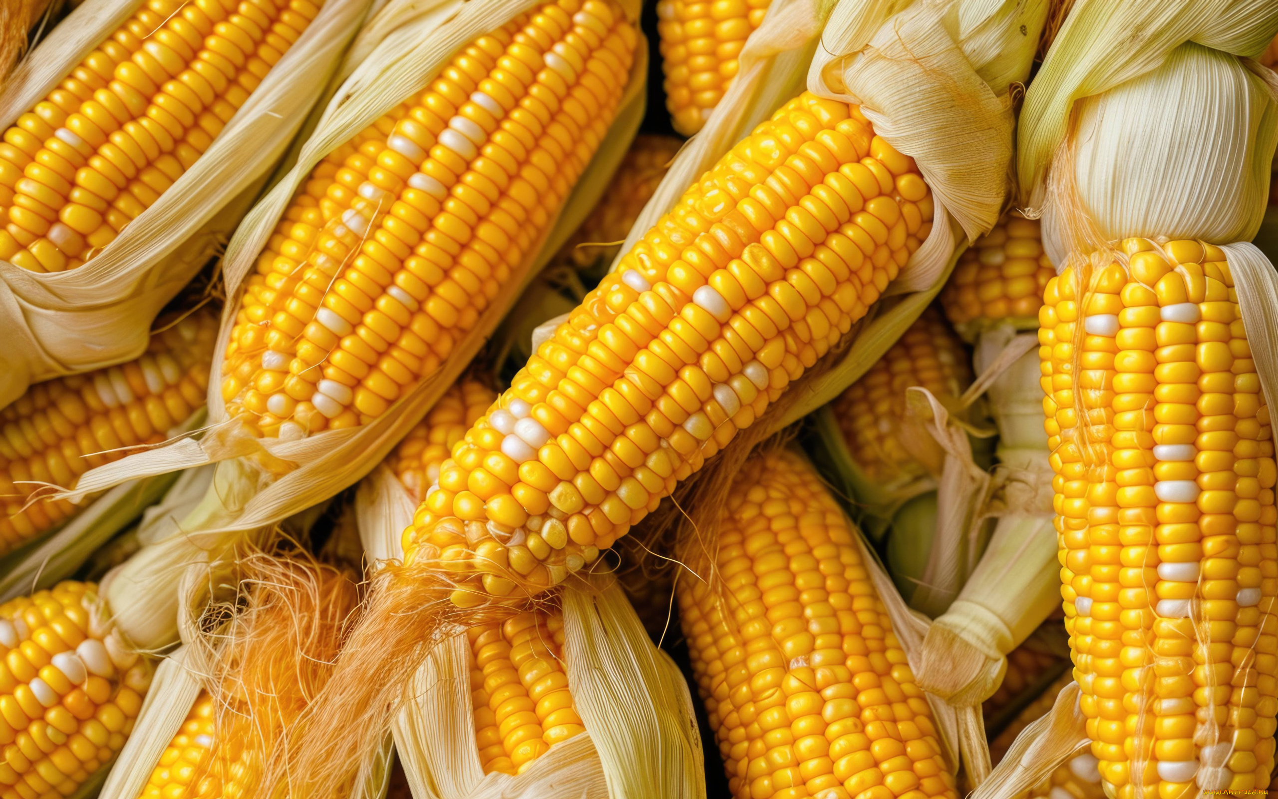 еда, кукуруза, спелая, початки
