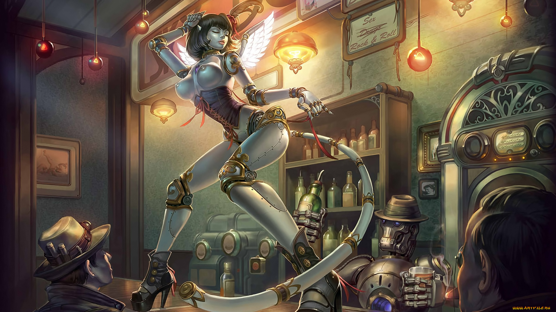 фэнтези, роботы, киборги, механизмы, бар