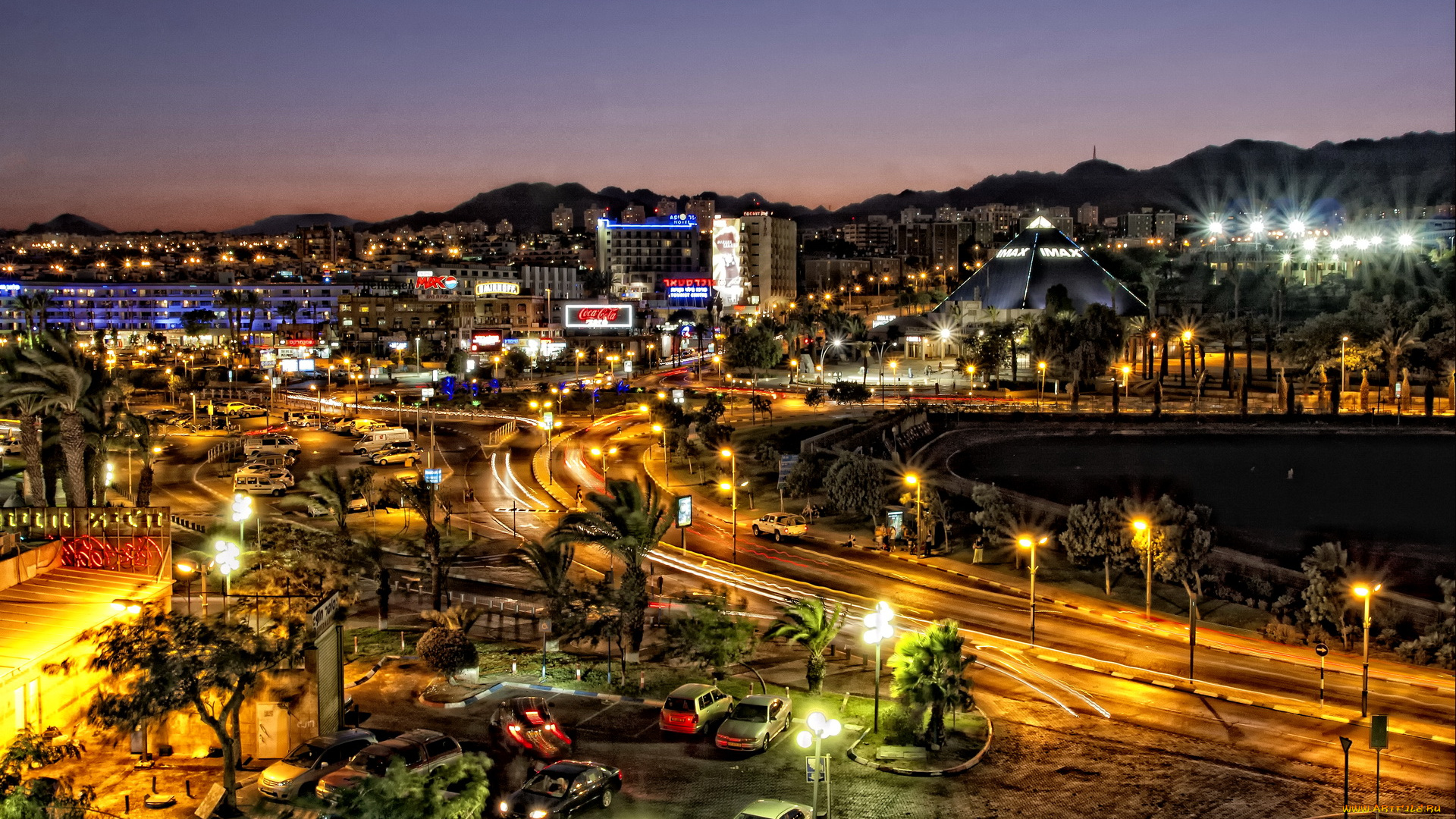 города, огни, ночного, вечер, дома, eilat, israel