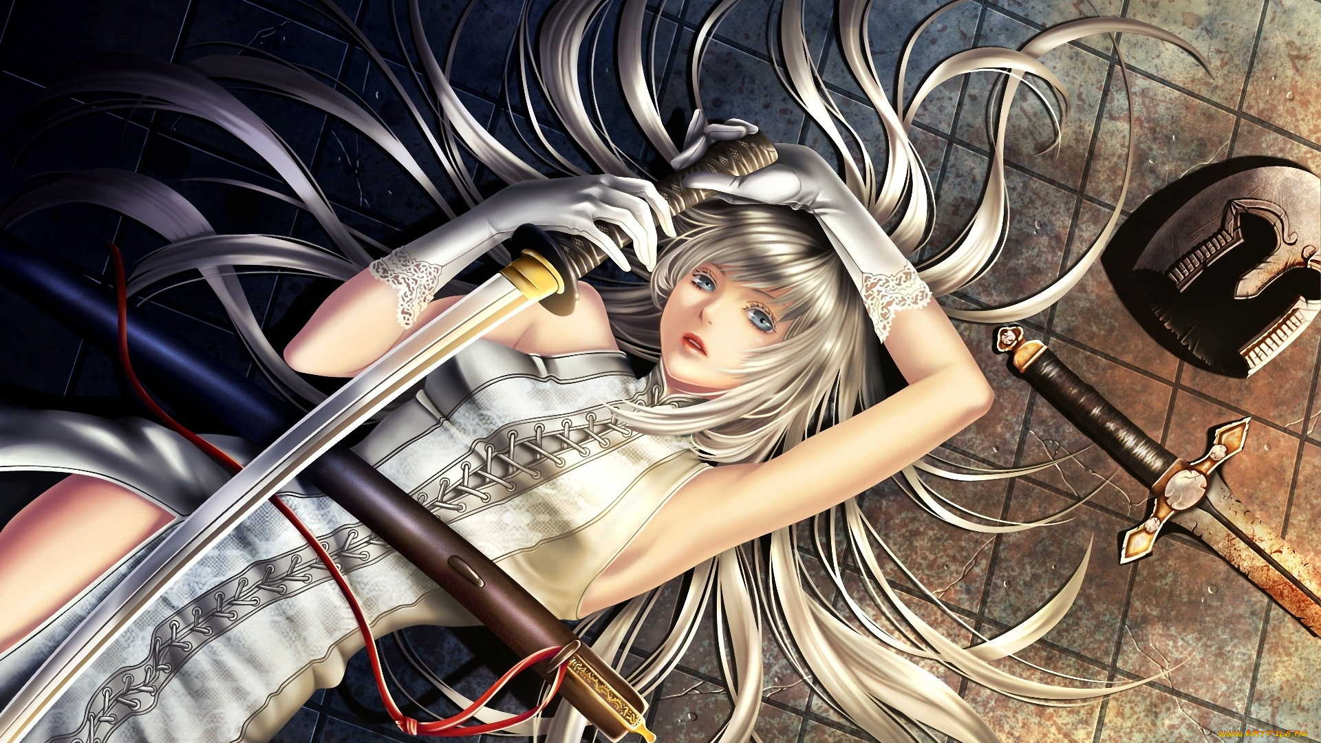 hayabusa, yuuki, mangaka, moeru, nihoutou, daizen, artbook, аниме, weapon, blood, technology, девушка, меч