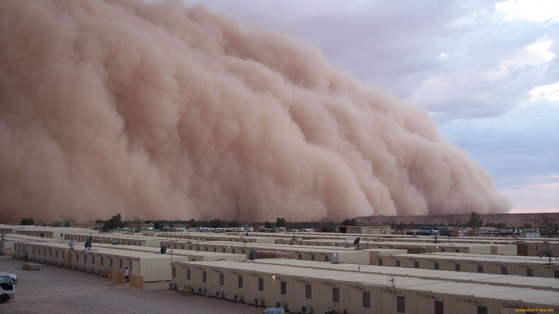 природа, стихия, домики, песчаная, буря