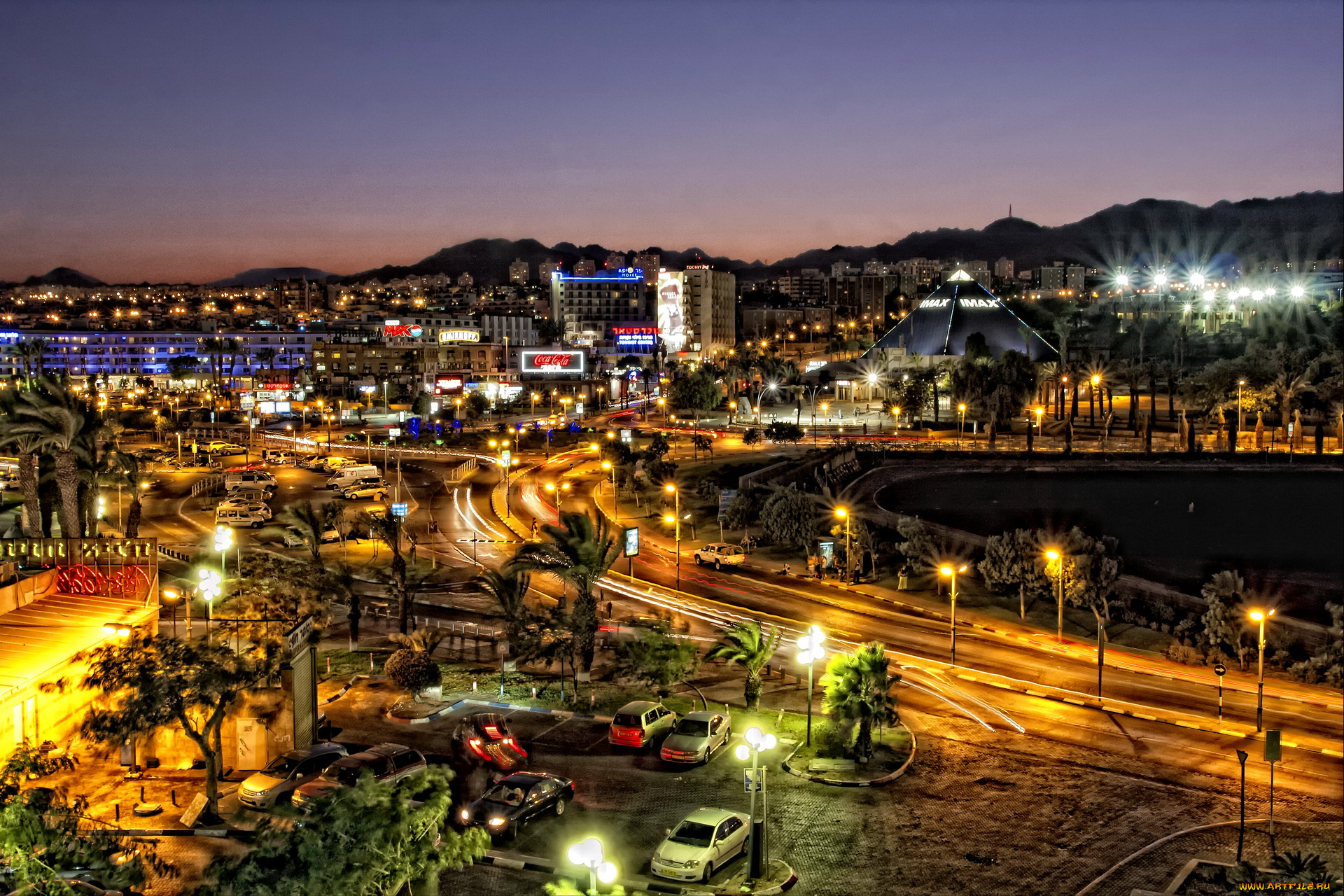 города, огни, ночного, вечер, дома, eilat, israel