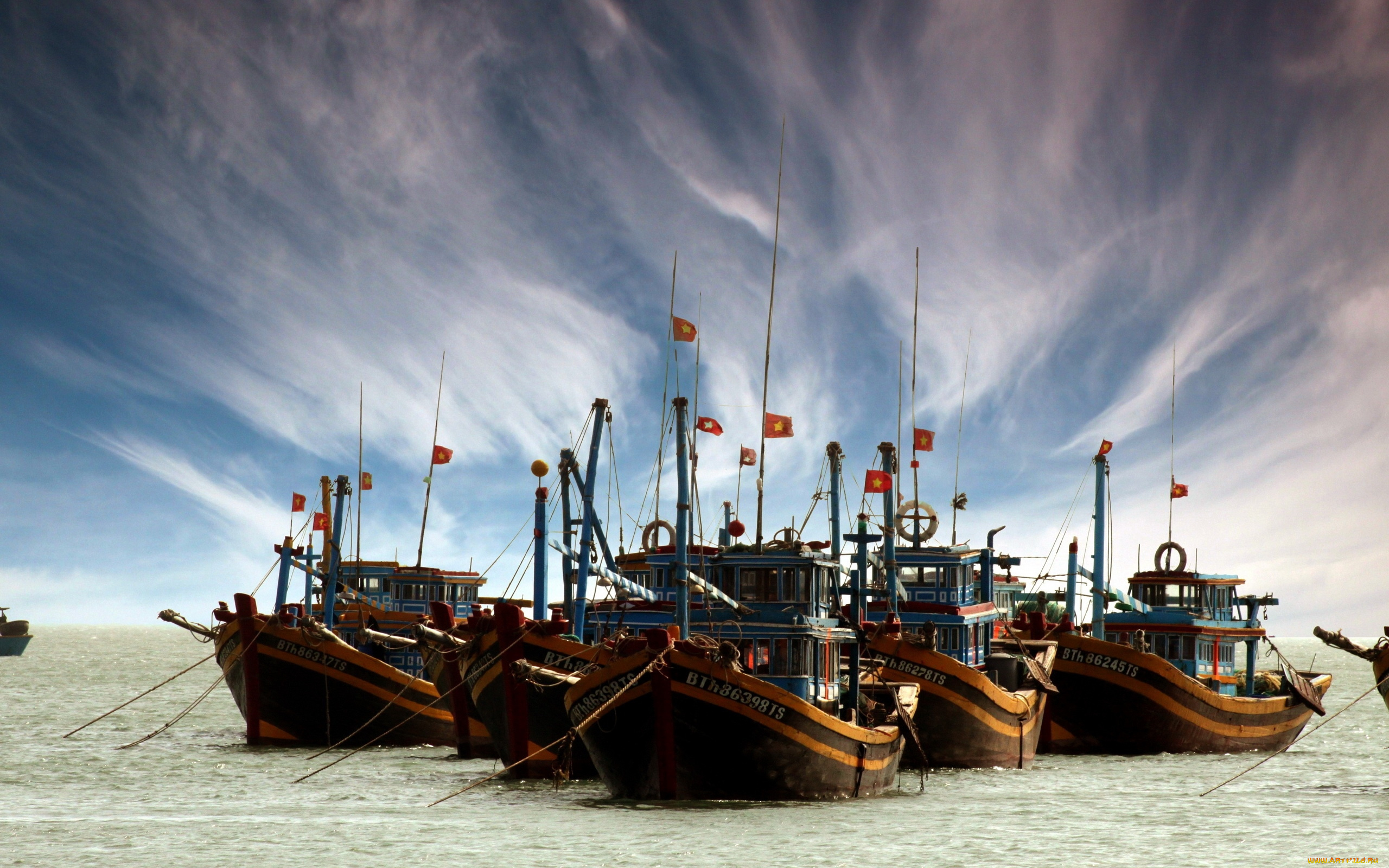 корабли, лодки, шлюпки, море, небо