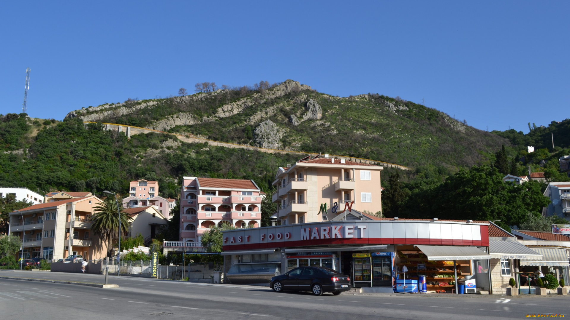 Черногория, бечичи, города, улицы, площади, набережные, горы, лес, трасса, магазин, отели