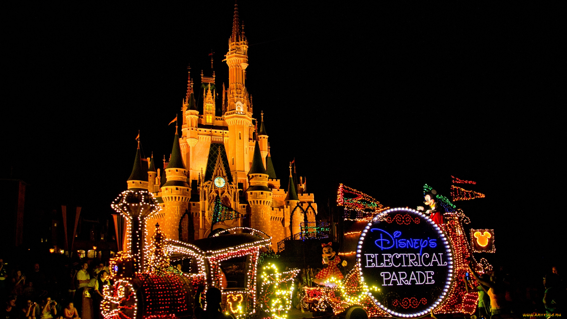 города, диснейленд, иллюминация