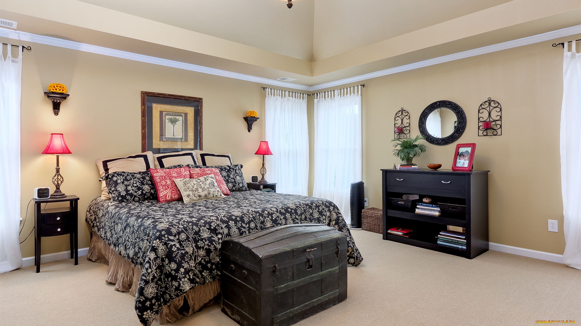 интерьер, спальня, кровать, комод