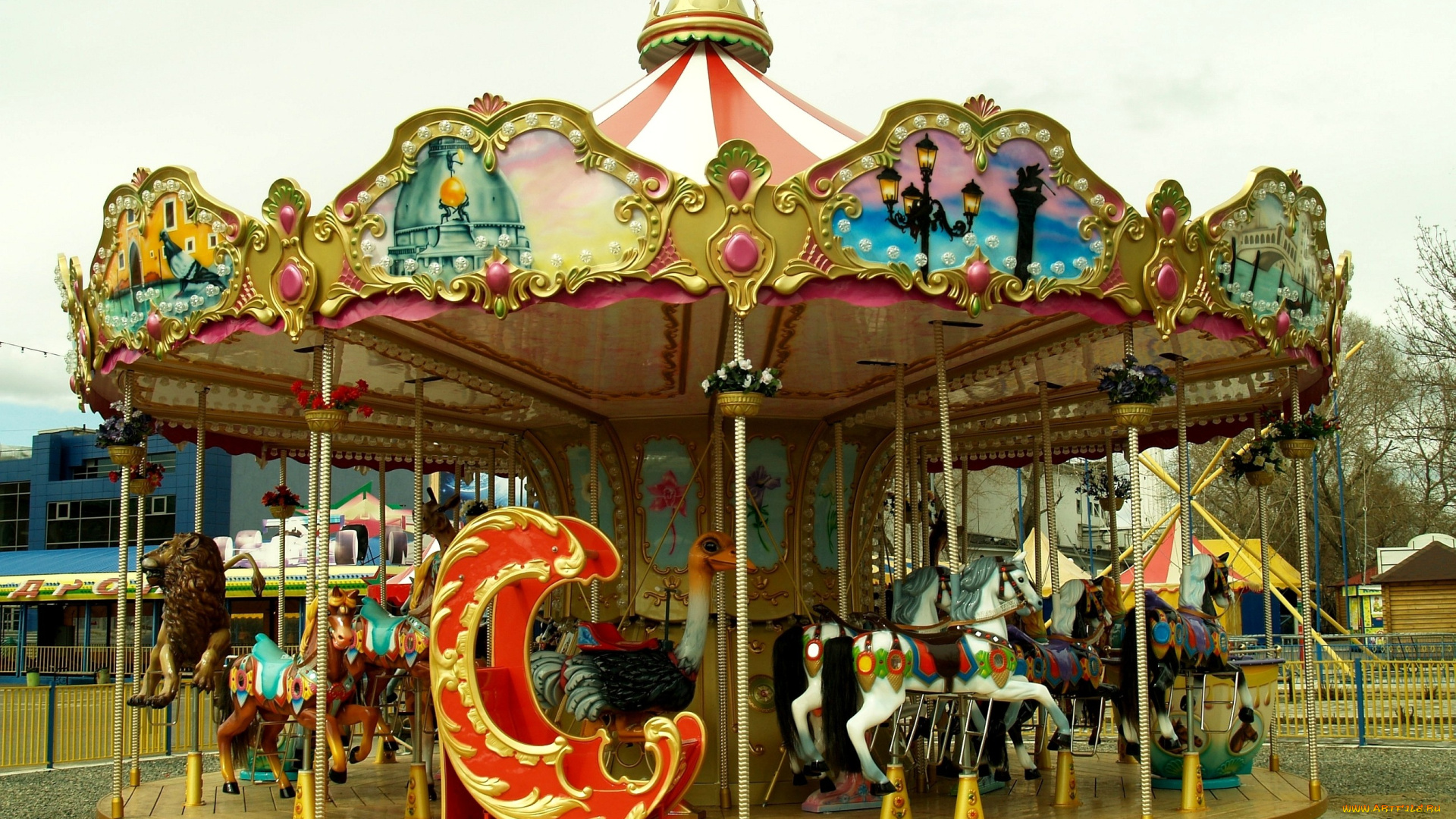 разное, карусели, качели, аттракционы, карусель, детство