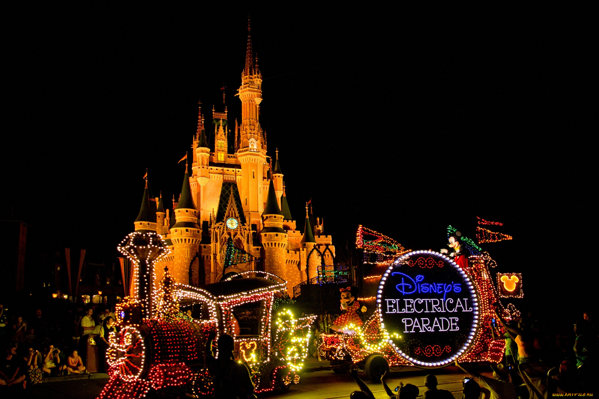 города, диснейленд, иллюминация