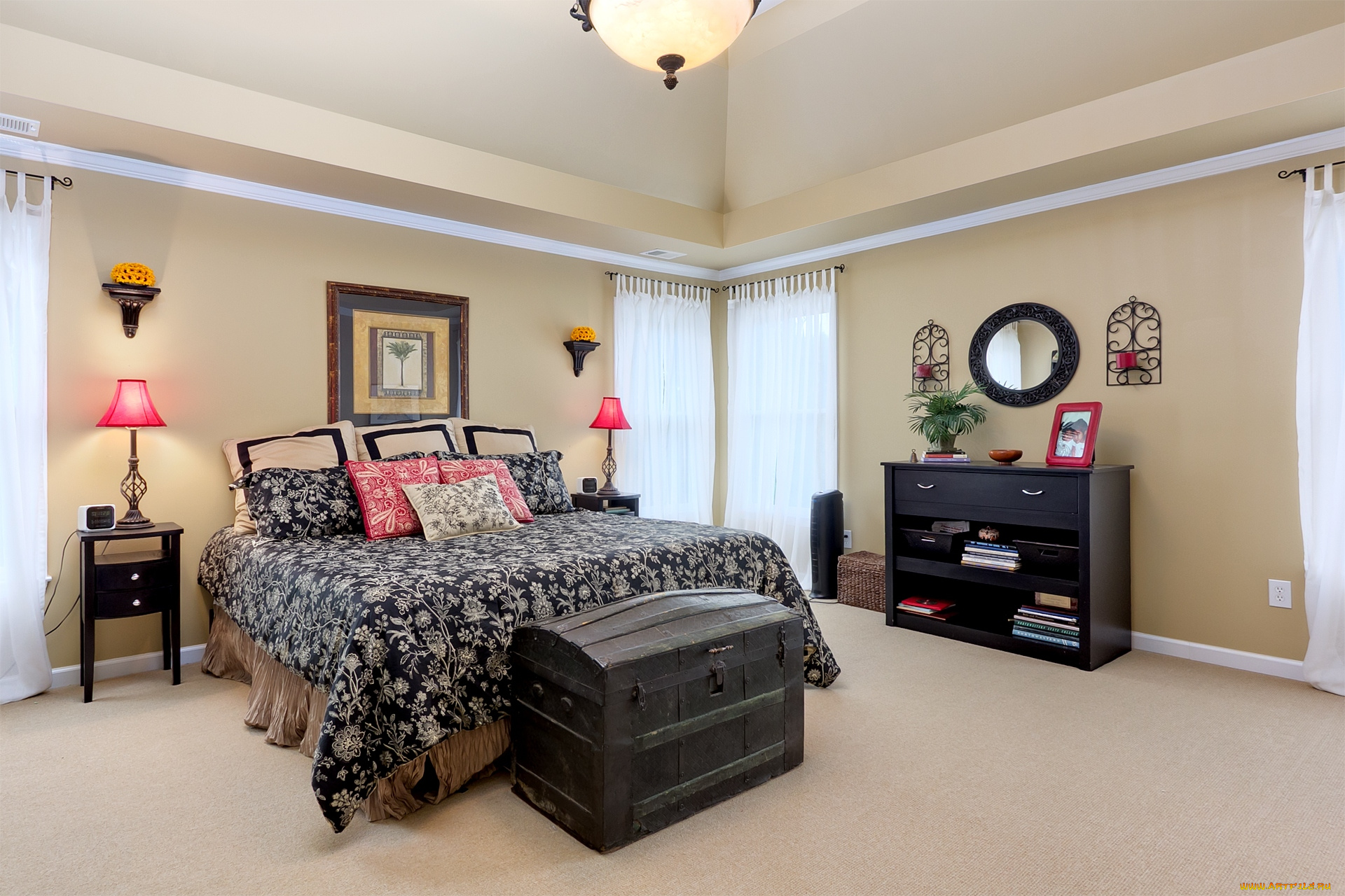 интерьер, спальня, кровать, комод