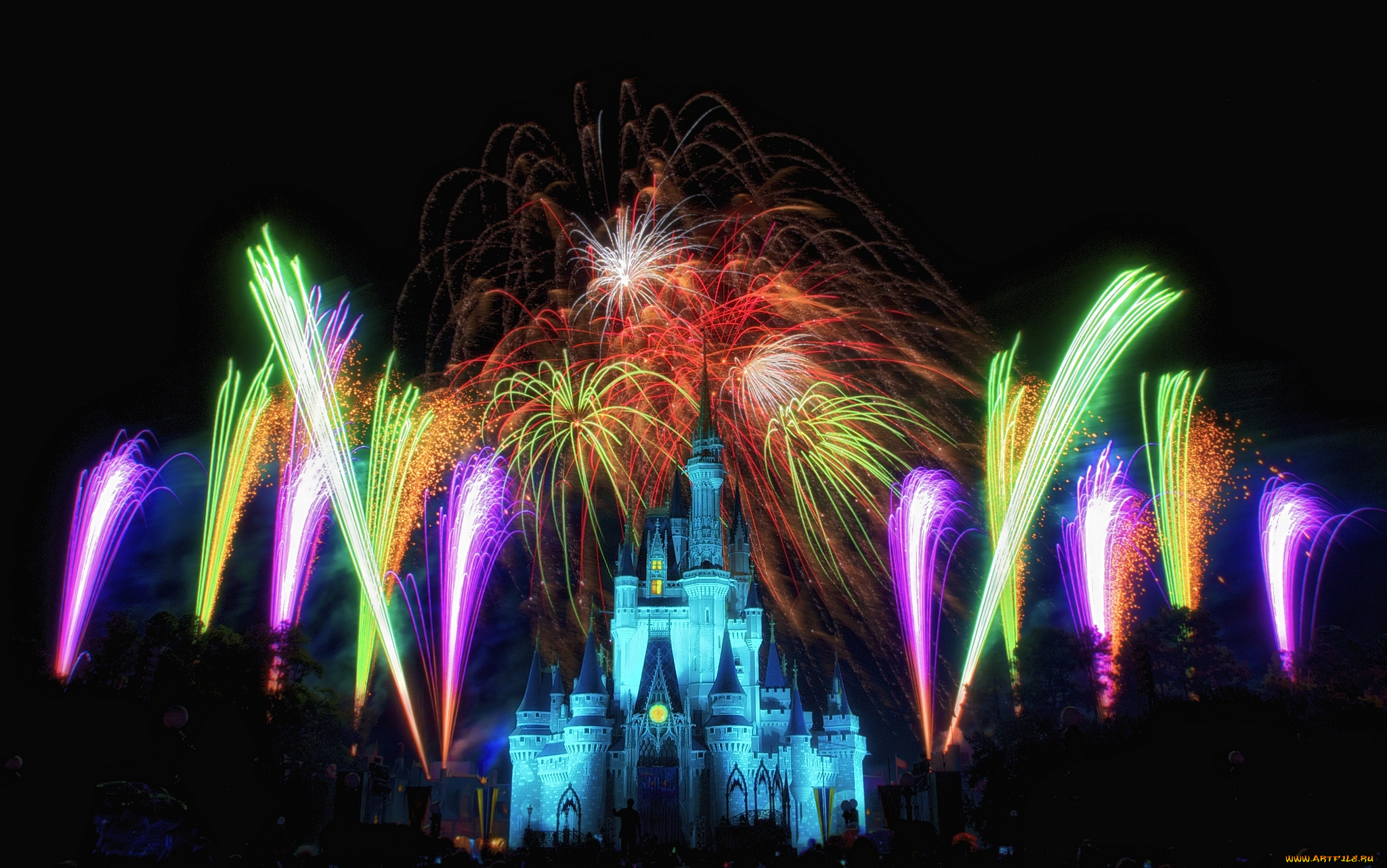 города, диснейленд, иллюминация, зрелище, шоу, флорида, сша, фейерверк