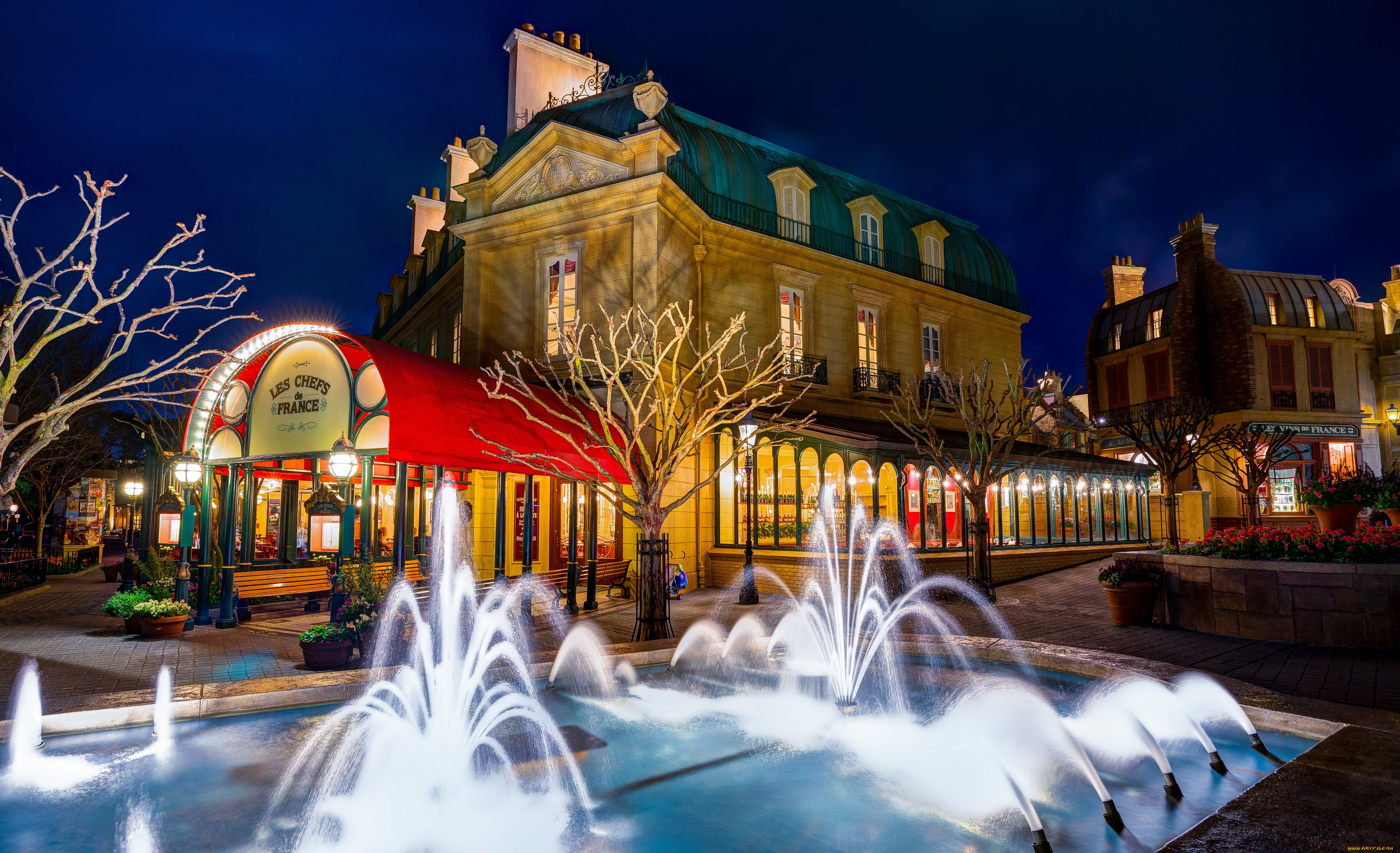 города, диснейленд, флорида, фонтан, парк, диснея, кусочек, франции