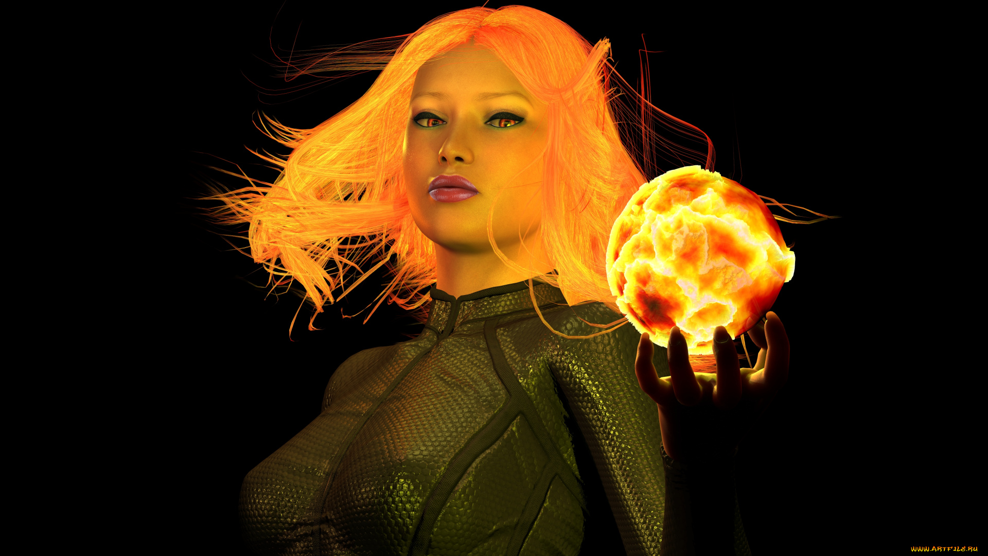 3д, графика, fantasy, , фантазия, взгляд, девушка, магия