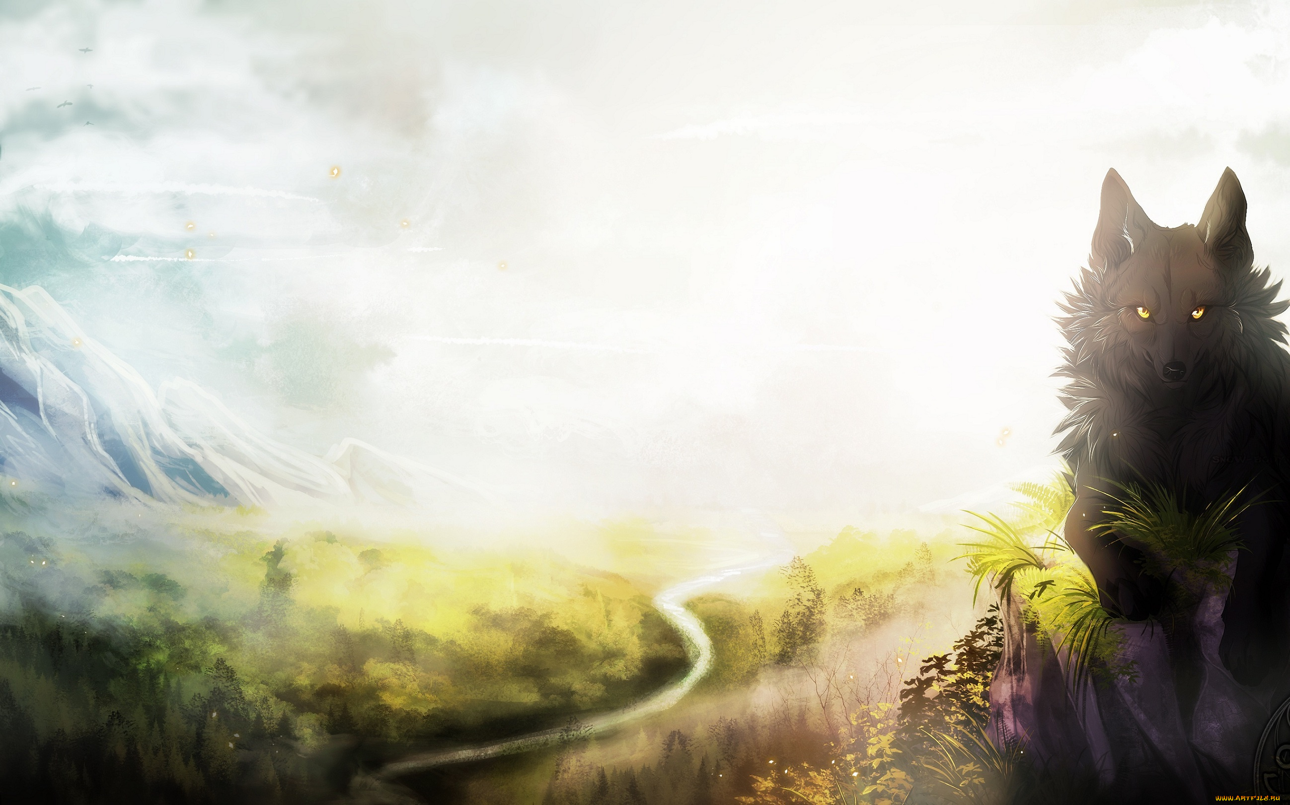 рисованные, животные, , волки, природа, серый, небо, зверь, волк