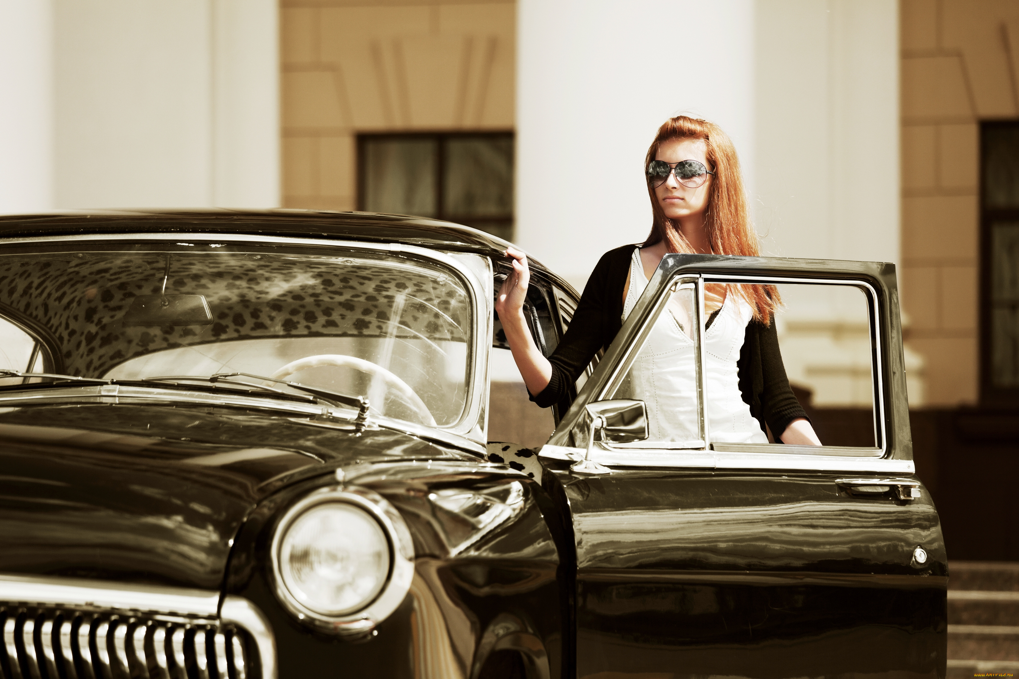 автомобили, авто, с, девушками, девушка, авто, ретро, очки