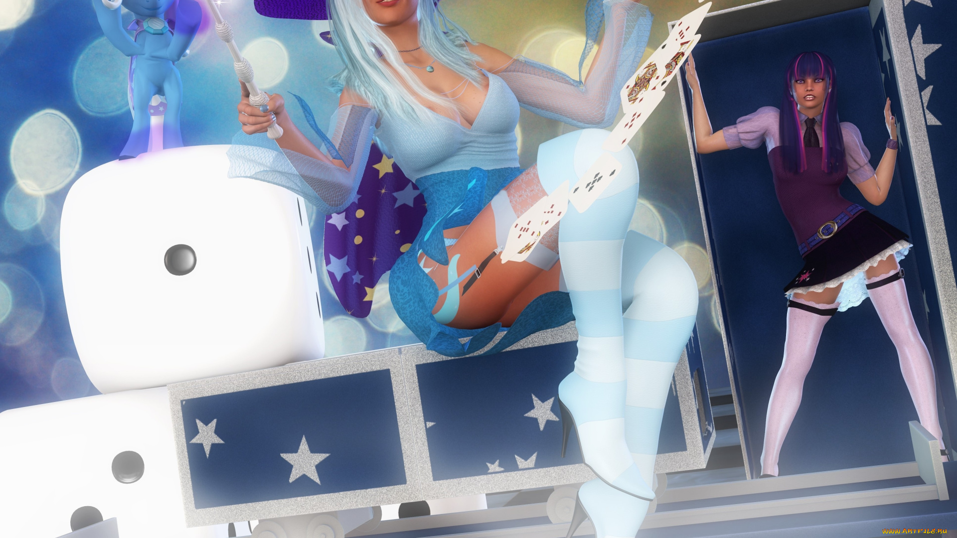 3д, графика, эльфы, , elves, взгляд, магия, фея, карты, пони, фон