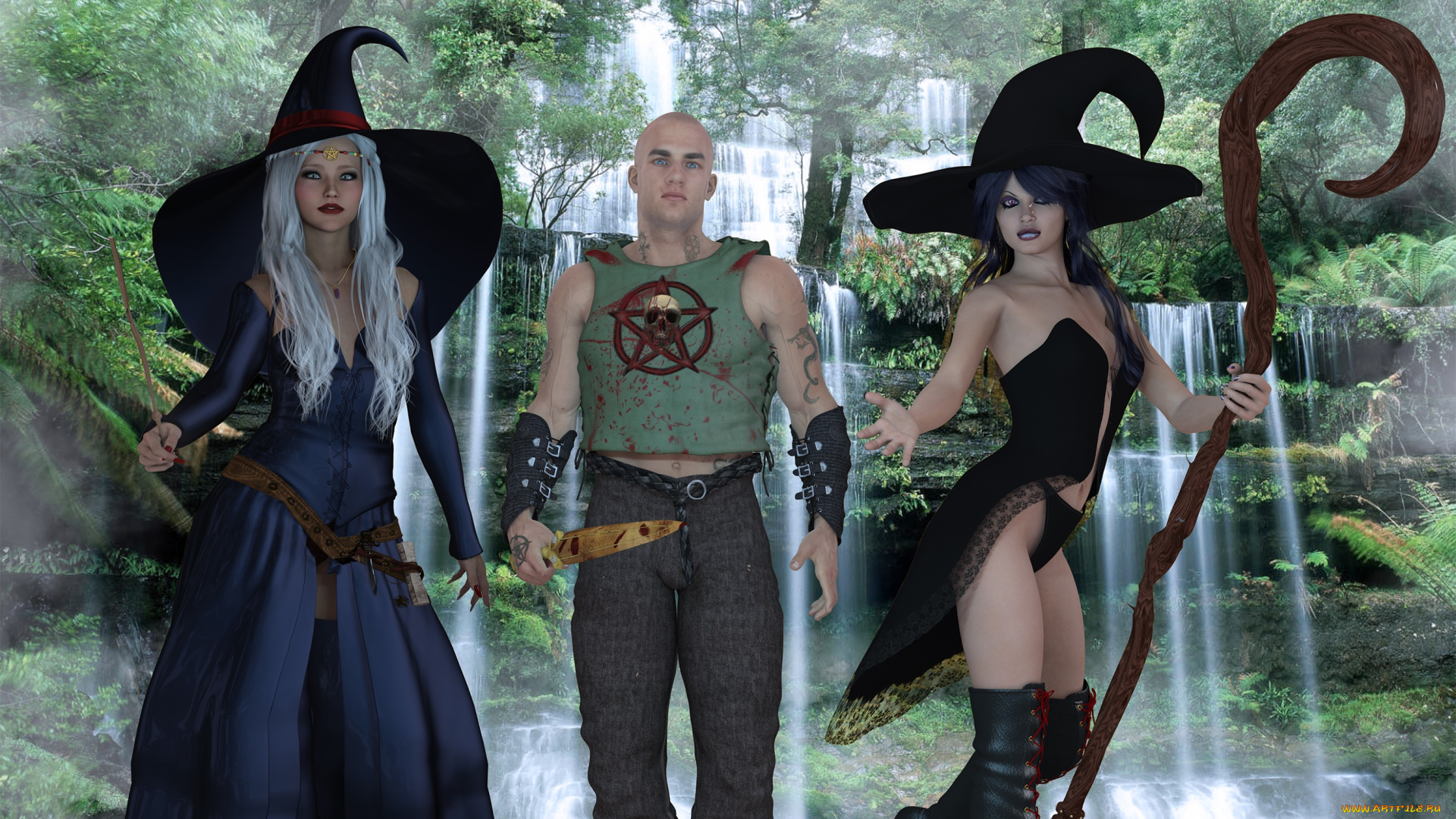 3д, графика, фантазия, , fantasy, мужчина, оружие, фон, взгляд, девушки