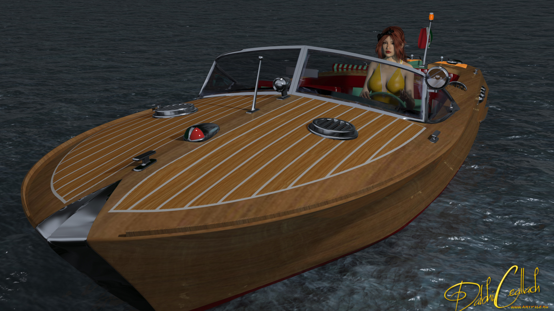 3д, графика, люди, , people, вода, фон, лодка, взгляд, девушка