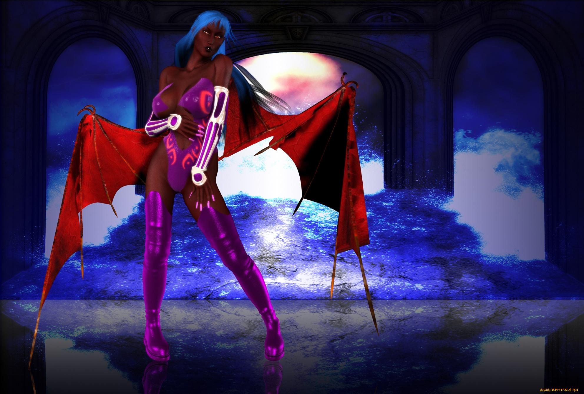 3д, графика, существа, , creatures, демон, фон, взгляд, девушка