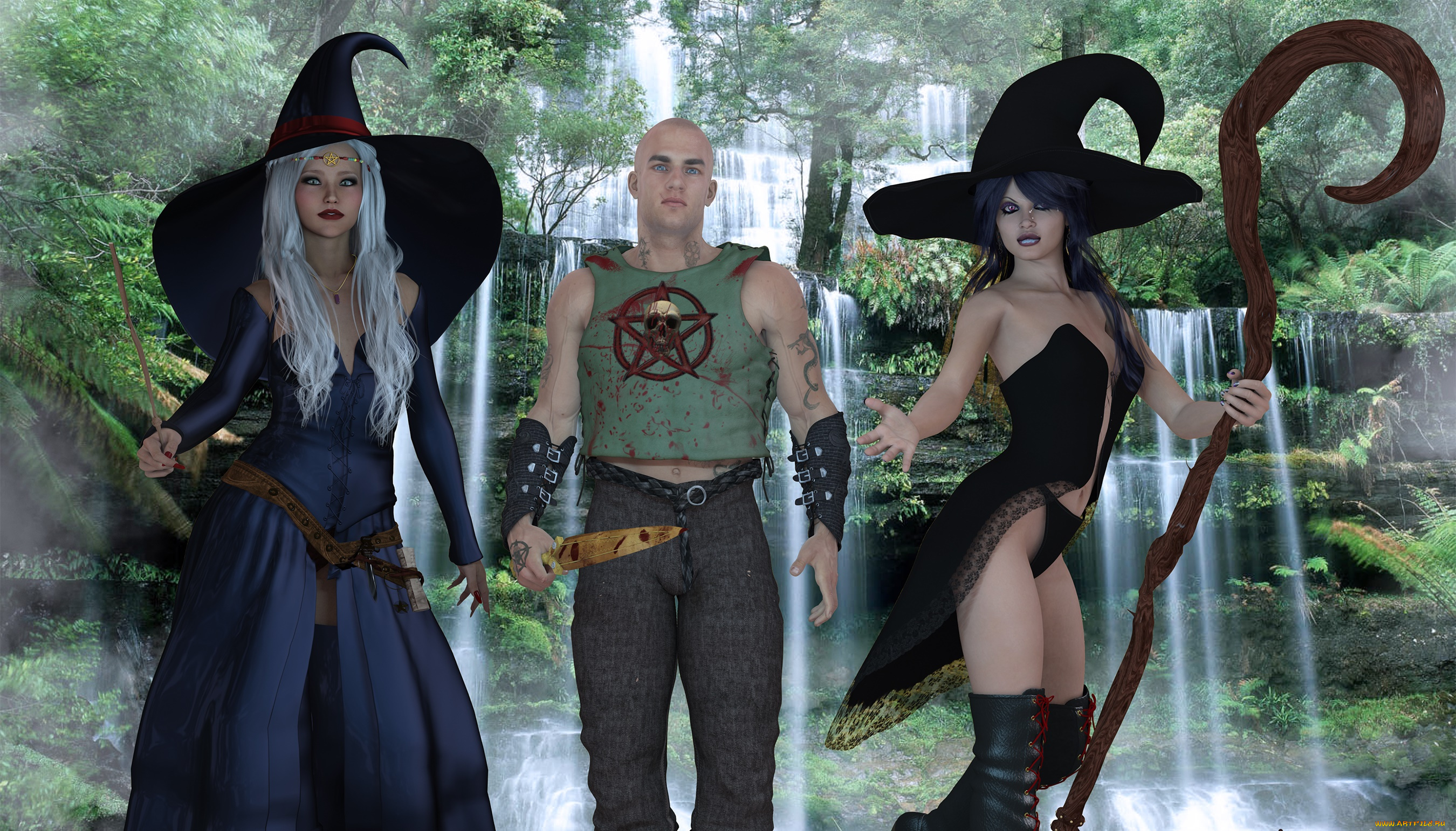 3д, графика, фантазия, , fantasy, мужчина, оружие, фон, взгляд, девушки