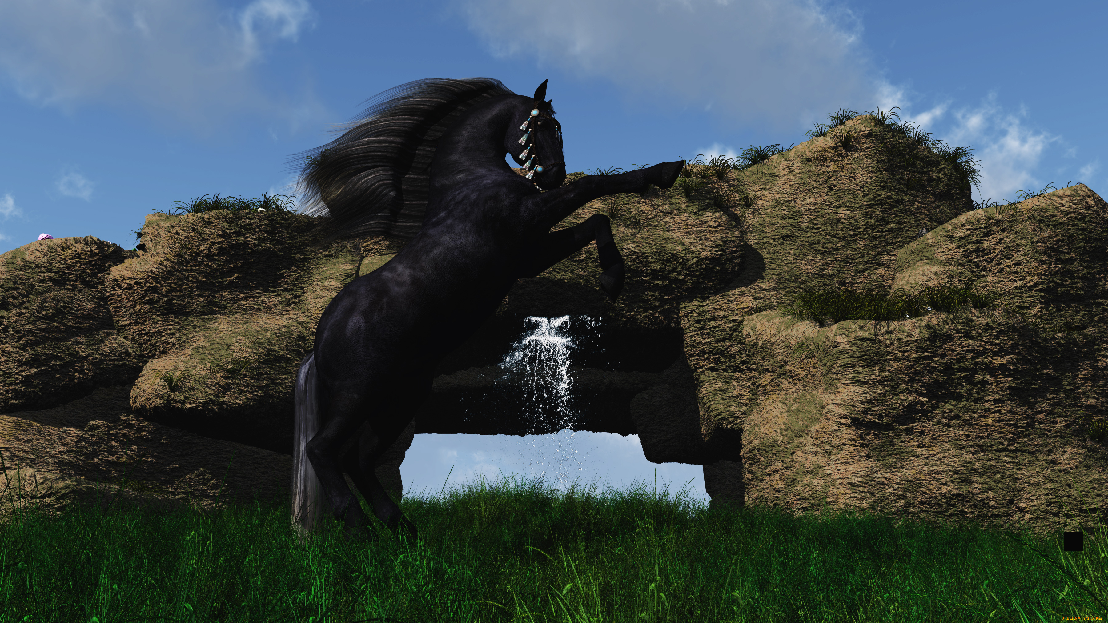 3д, графика, животные, , animals, брызги, лошадь