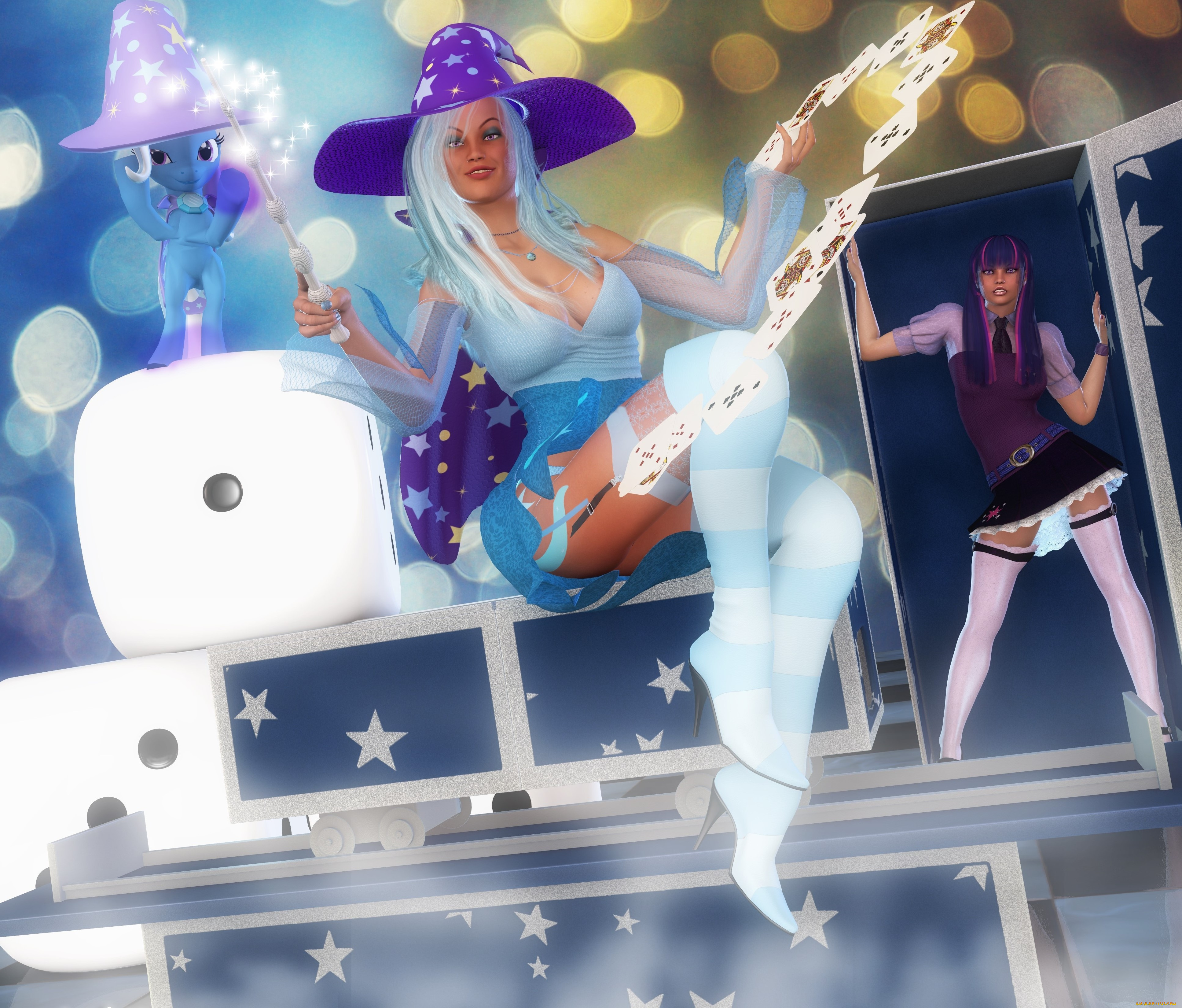 3д, графика, эльфы, , elves, взгляд, магия, фея, карты, пони, фон