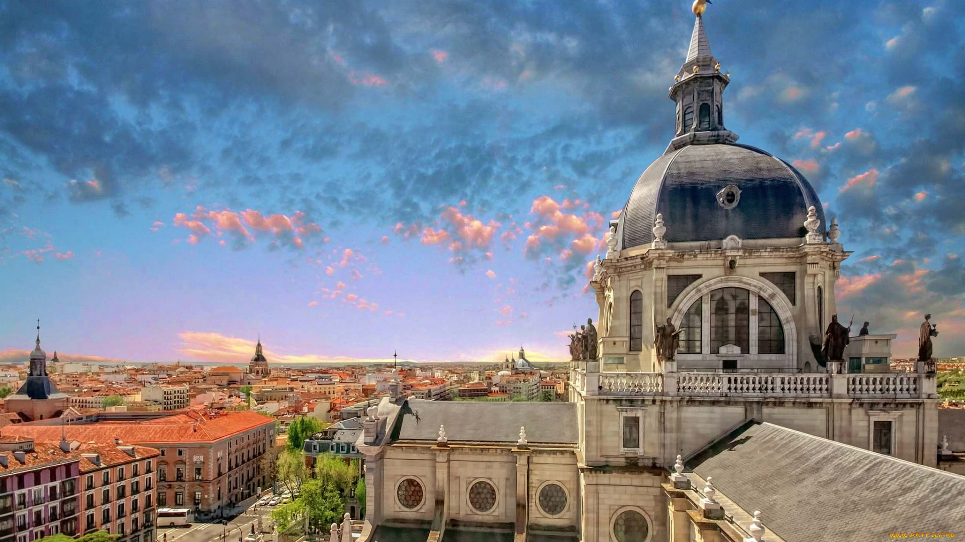 города, -, католические, соборы, , костелы, , аббатства, мадрид, испания, собор, небо, панорама