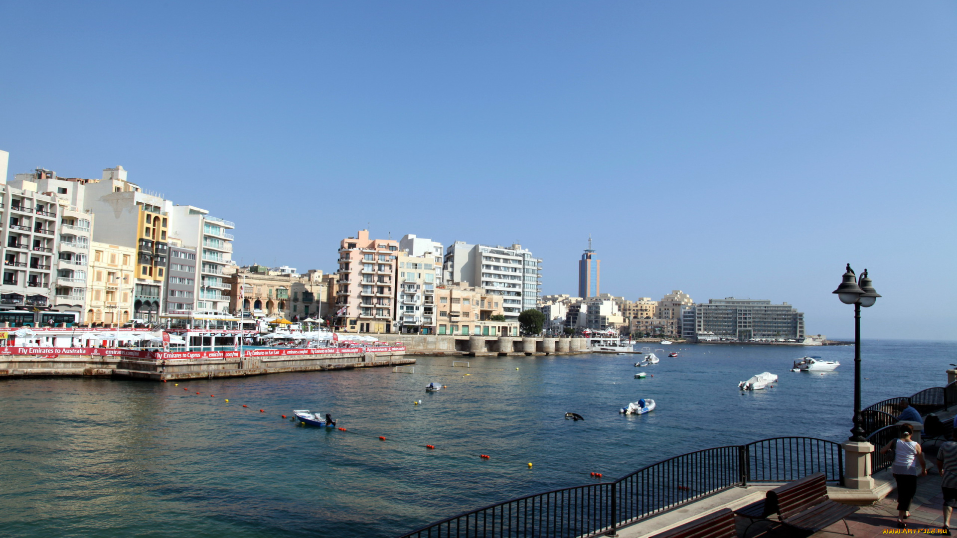 города, валетта, , мальта, залив, набережная