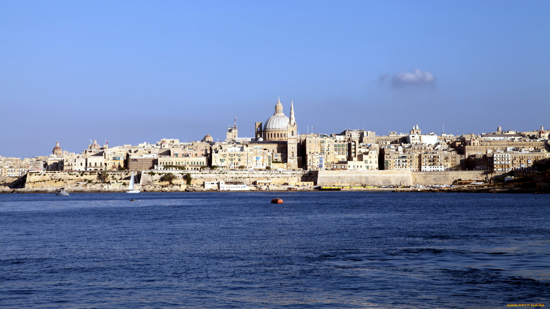 города, валетта, , мальта, залив, набережная, башня