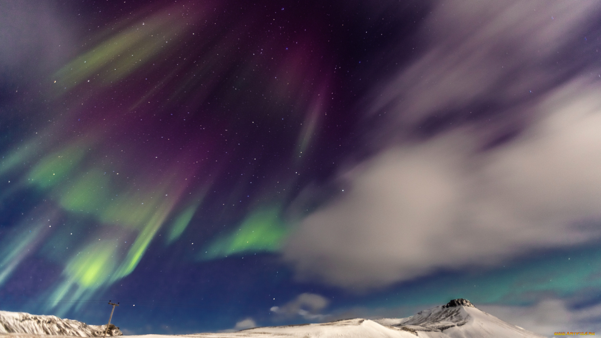 природа, северное, сияние, панорама, северное, сияние, норвегия, небо, звезды, горы, облака