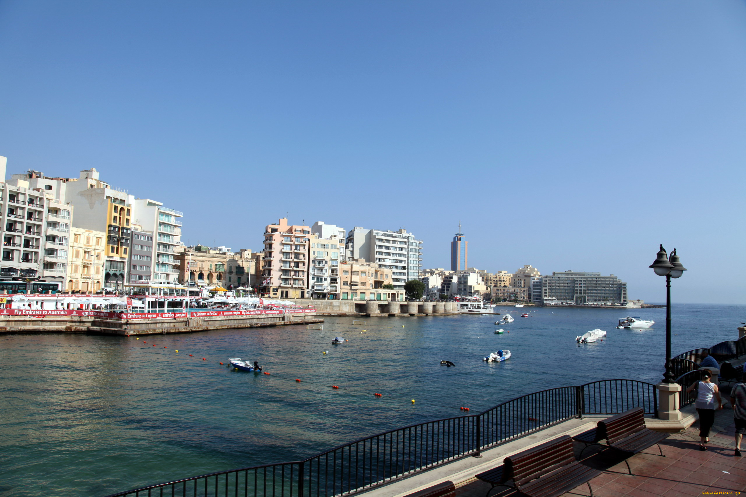 города, валетта, , мальта, залив, набережная