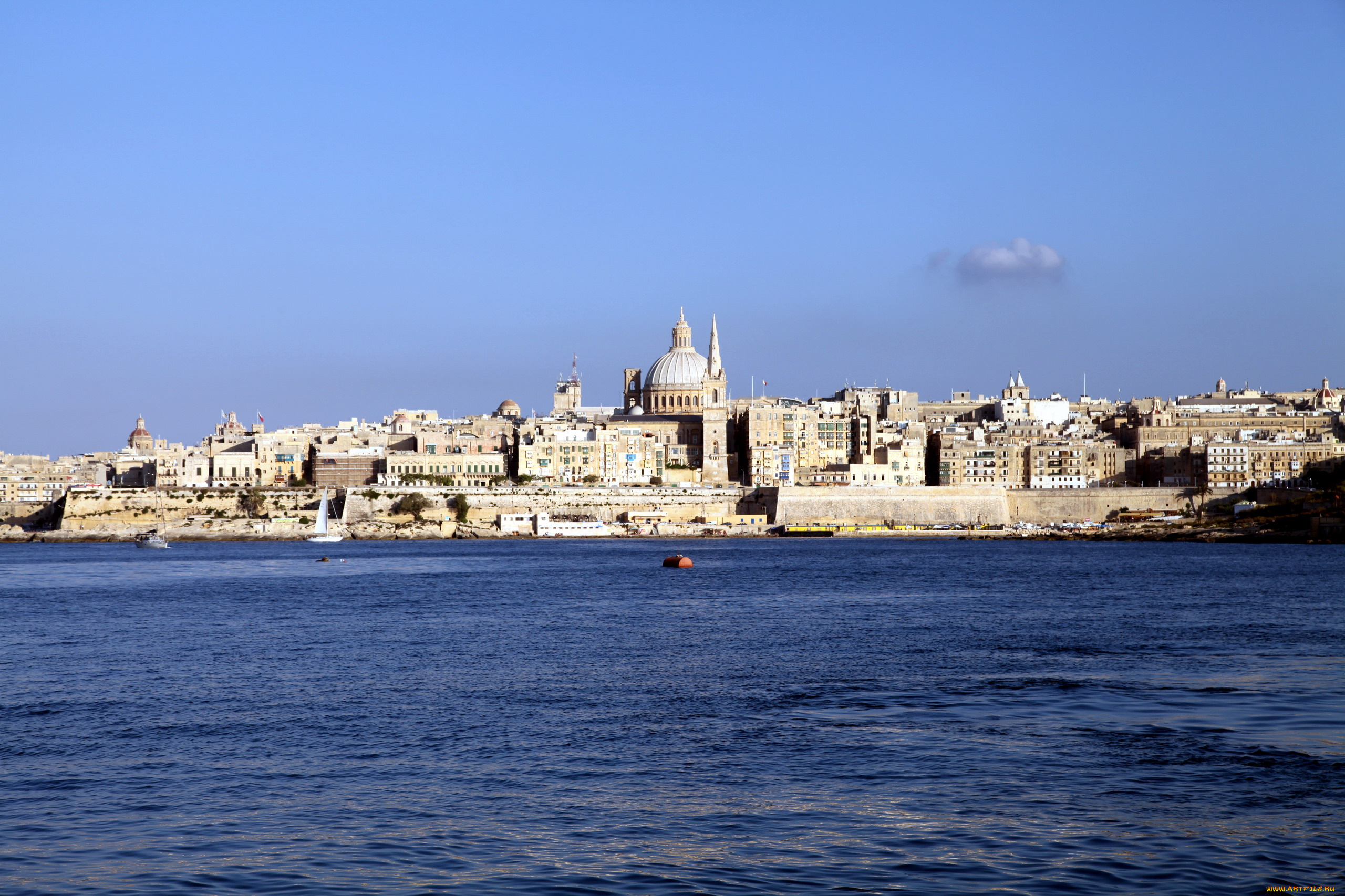 города, валетта, , мальта, залив, набережная, башня