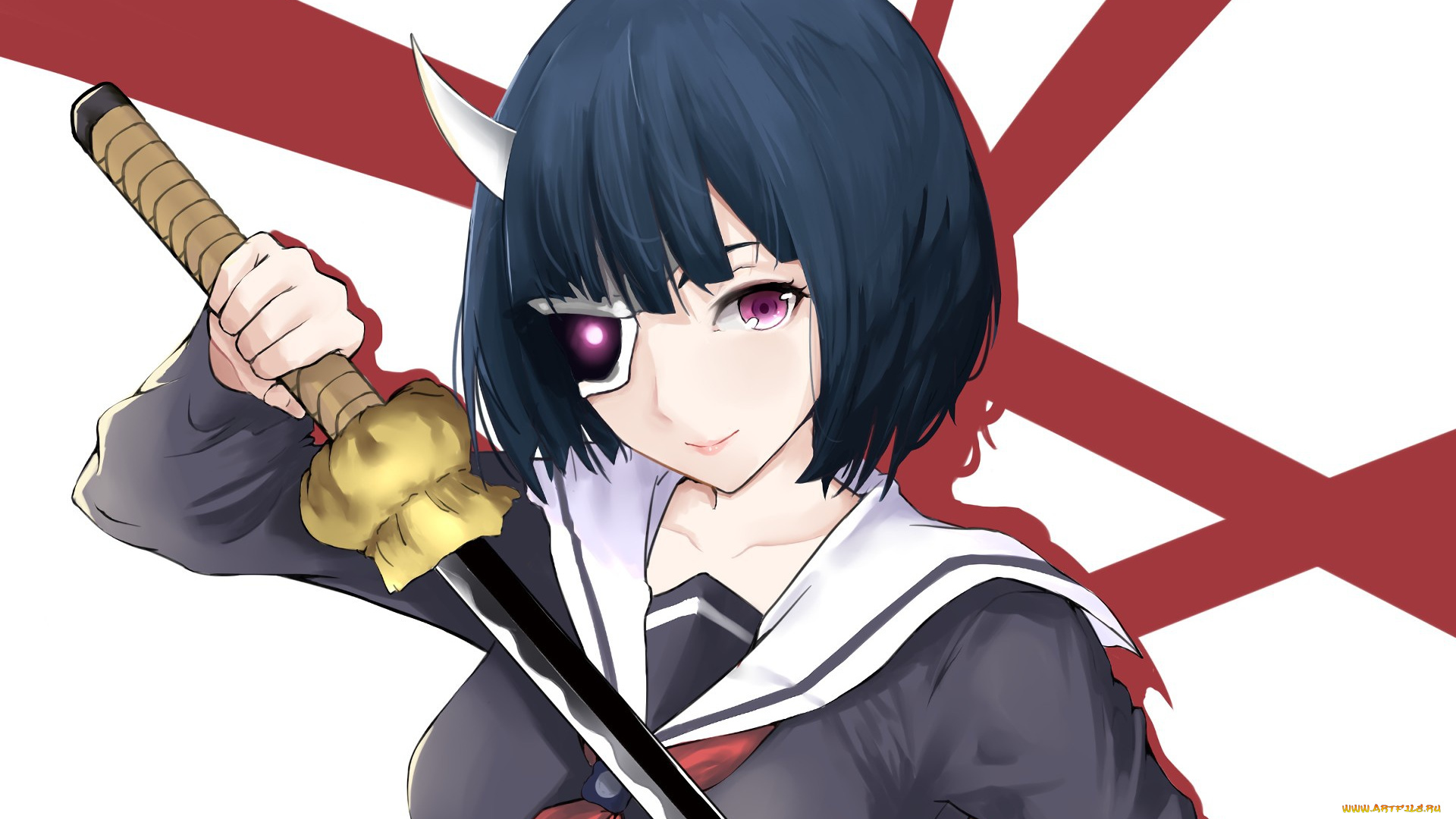аниме, busou, shoujo, machiavellianism, rin, onigawara, busou, shoujo, machiavellianism, japanese, martial, artist, mask, blade, armed, girl's, machiavellism, ken, katana, sword, horn, seifuku, bishojo