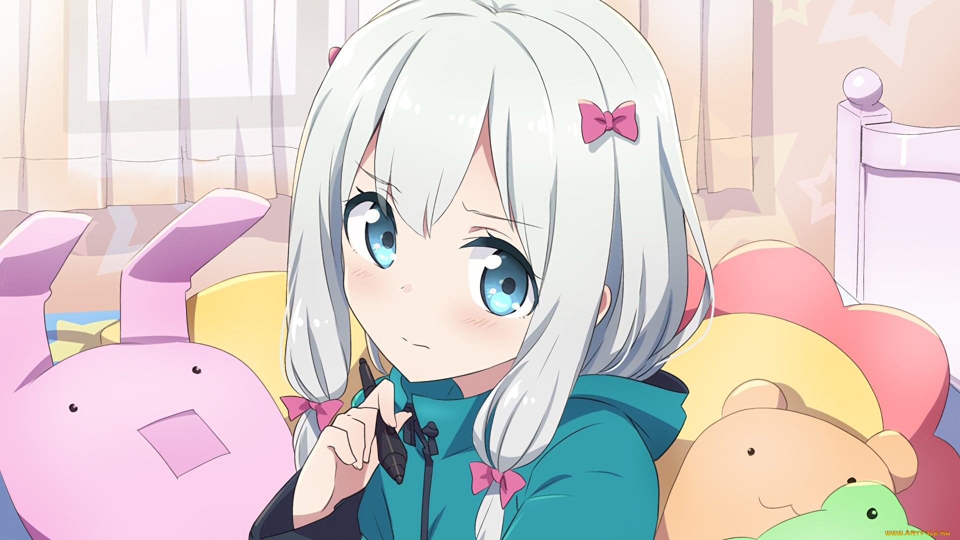 аниме, eromanga-sensei, девушка, взгляд, фон