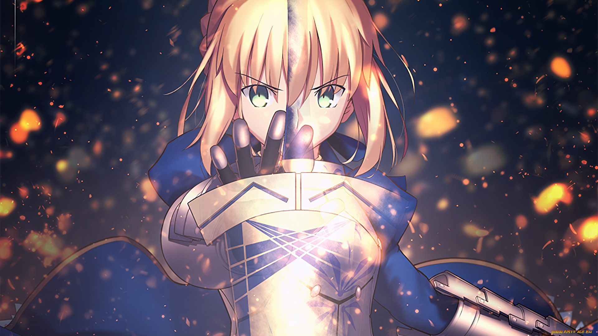 аниме, fate, stay, night, девушка, взгляд, фон