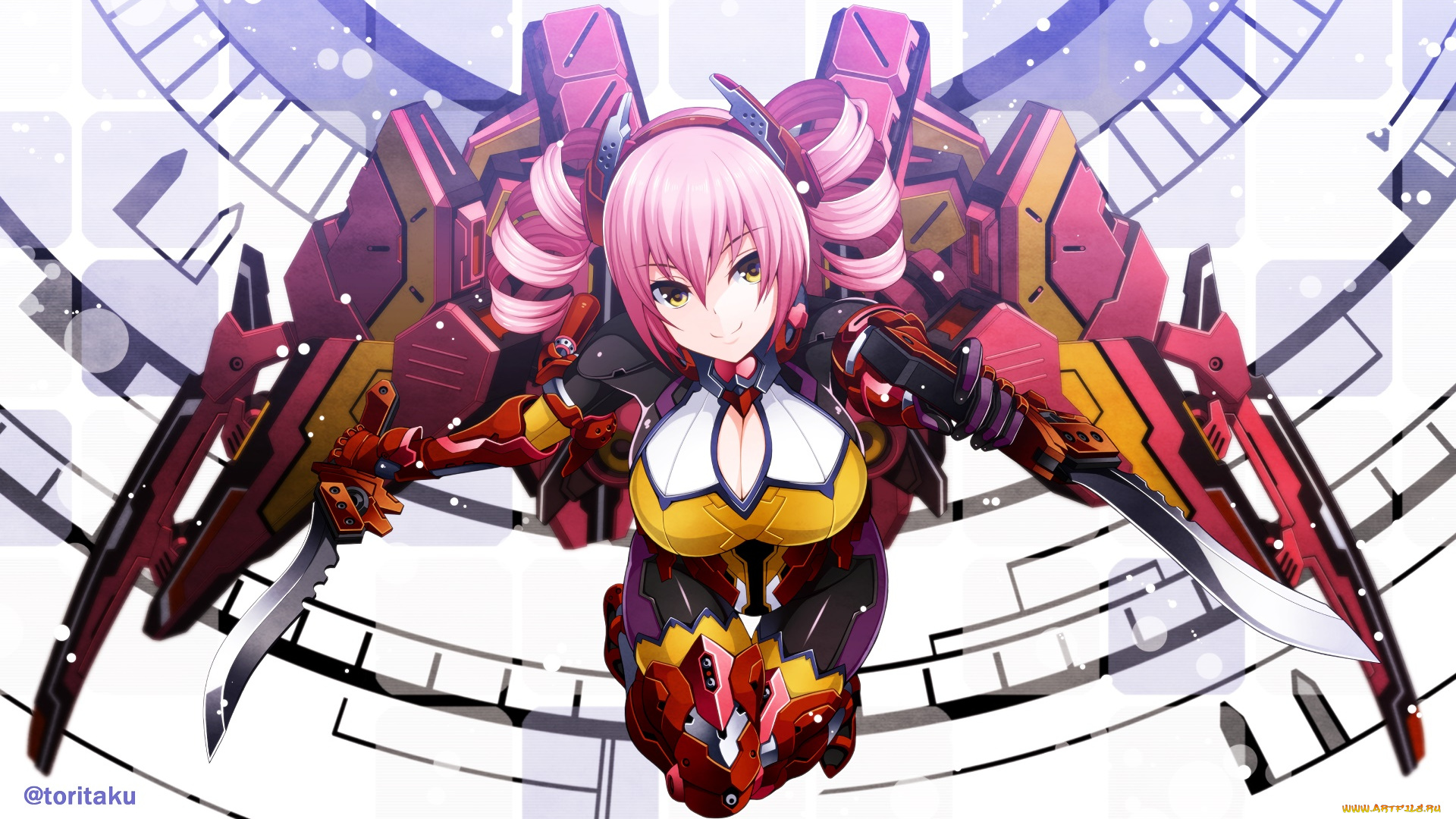 аниме, оружие, , техника, , технологии, взгляд, фон, девушка