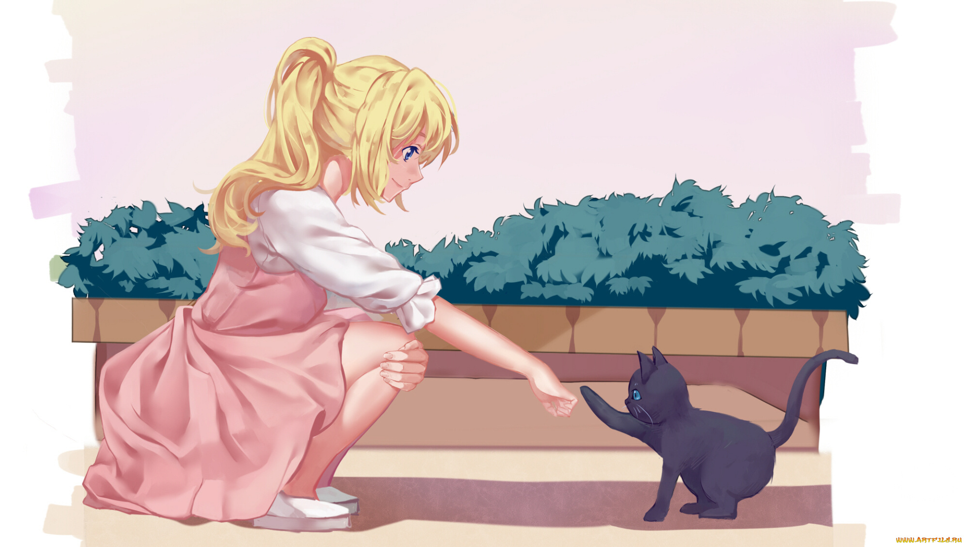 аниме, shigatsu, wa, kimi, no, uso, котёнок, девушка