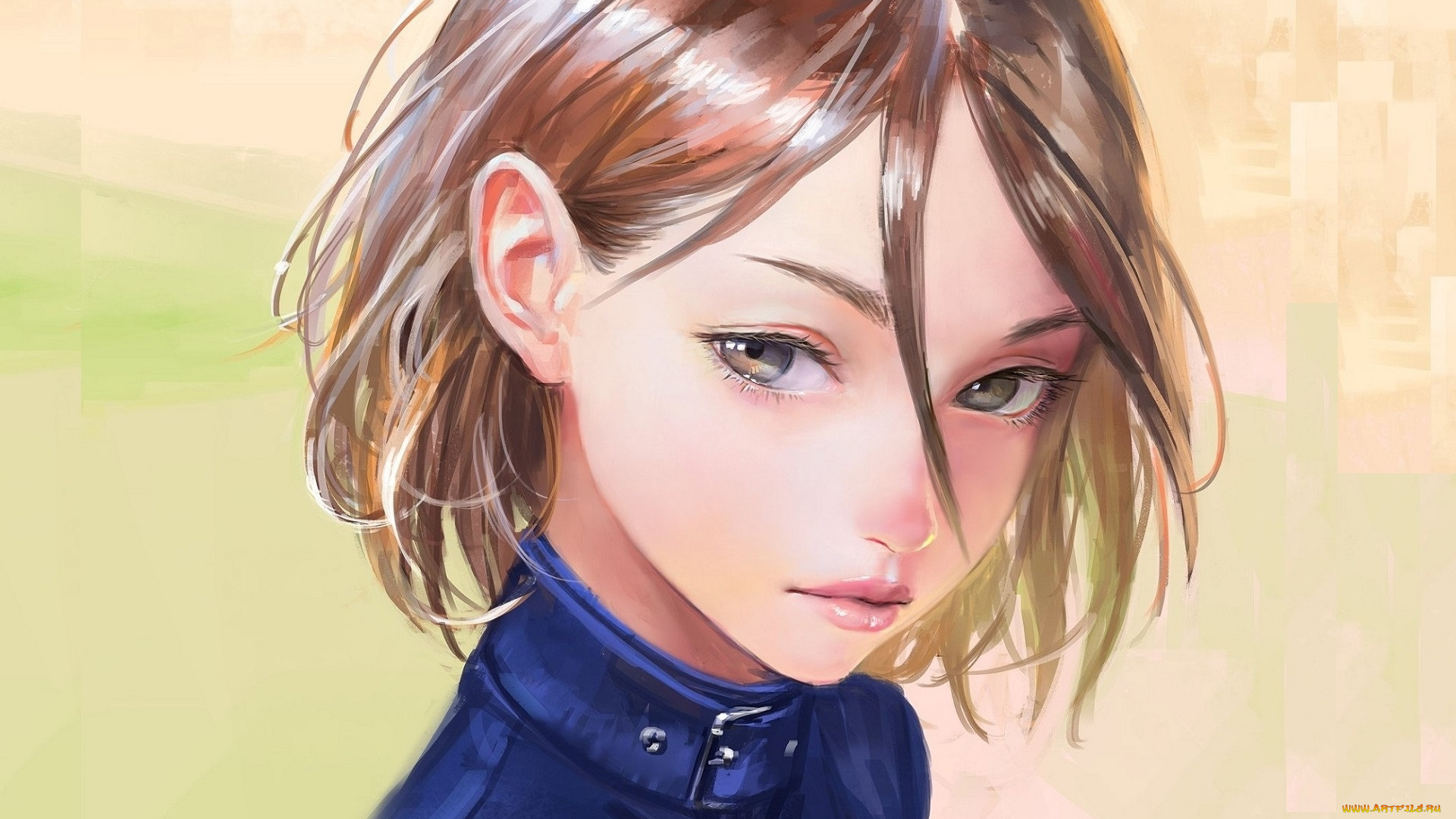 аниме, unknown, , другое, плечи, девочка, портрет, ухо, art, лицо, взгляд, nababa