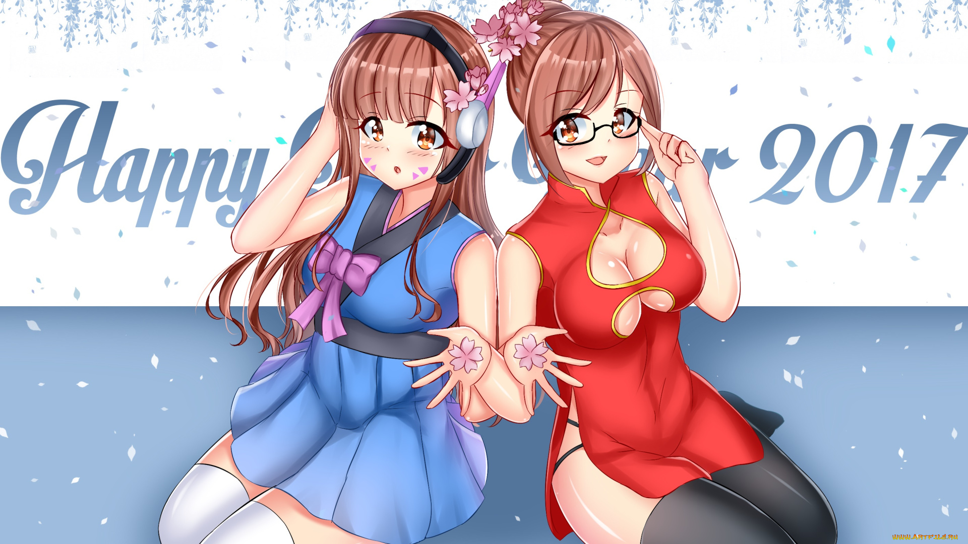 аниме, зима, , новый, год, , рождество, фон, взгляд, девушки