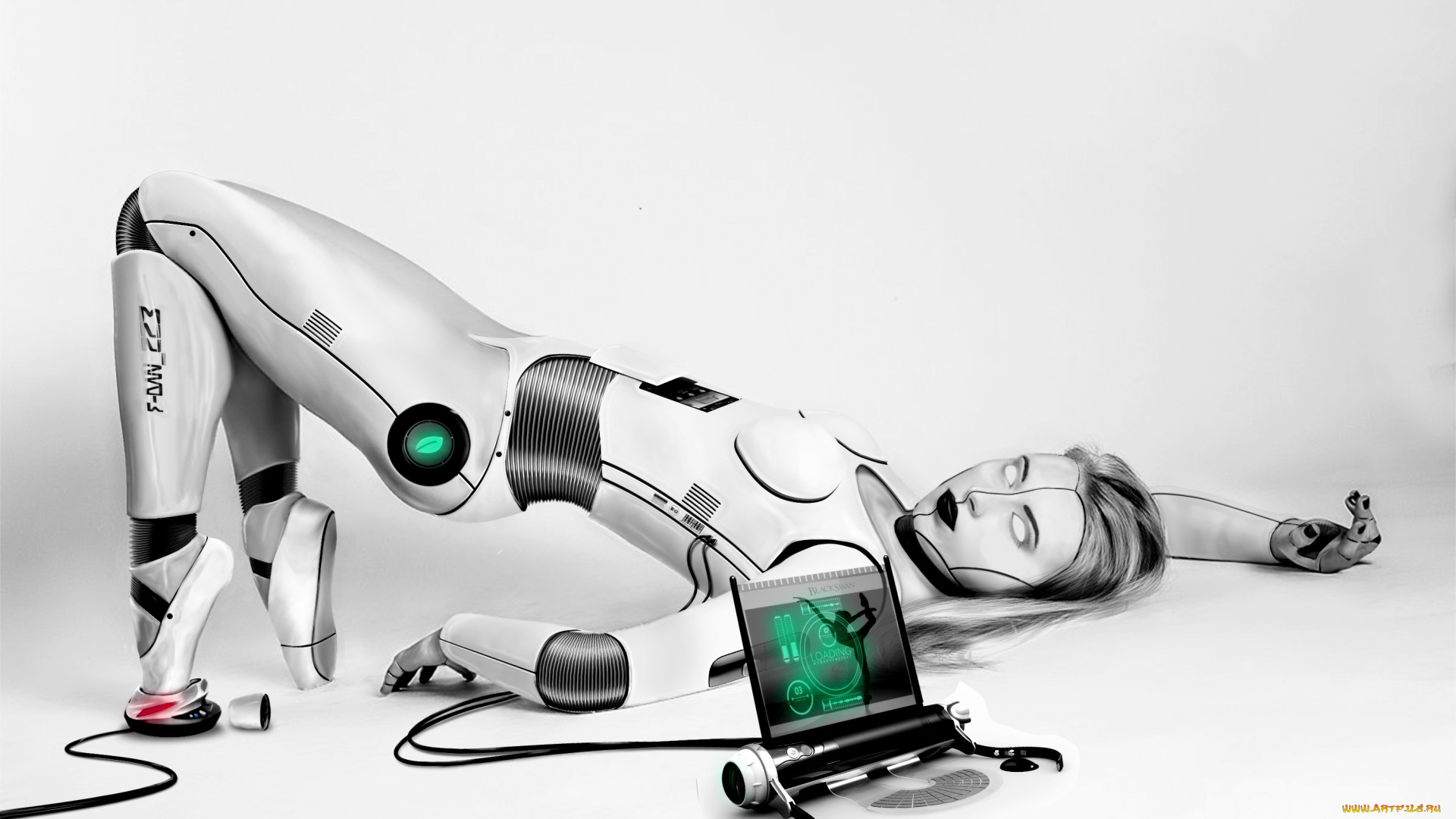 фэнтези, роботы, , киборги, , механизмы, лэптоп, взгляд, фон, девушка