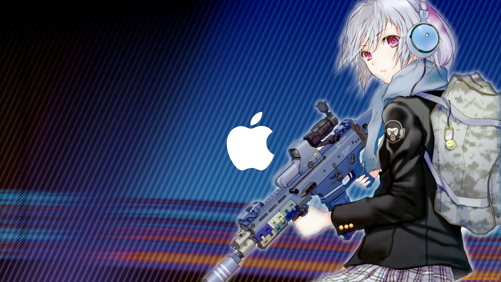 компьютеры, apple, фон, девушка, взгляд, логотип