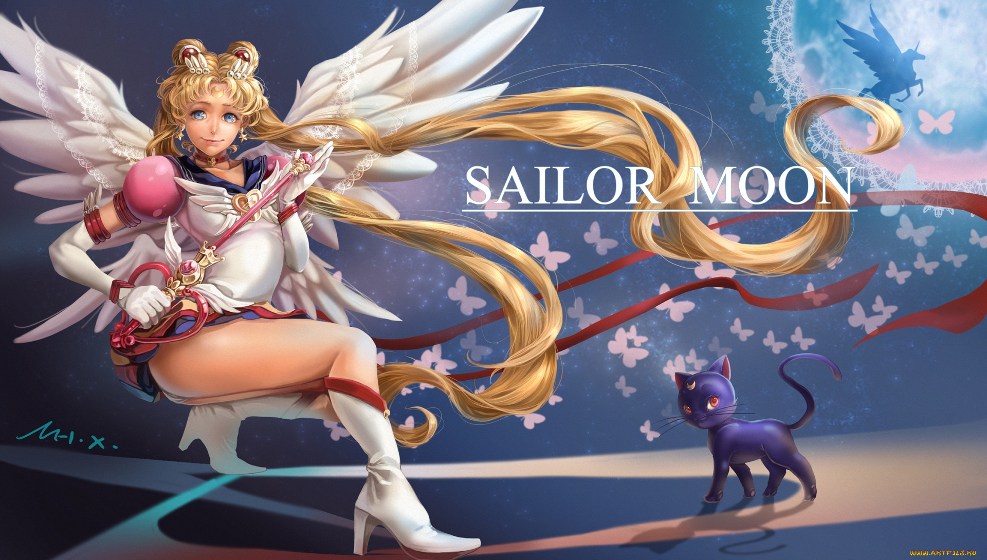 аниме, sailor, moon, usagi, воин, девушка, кошка, луна, tsukino