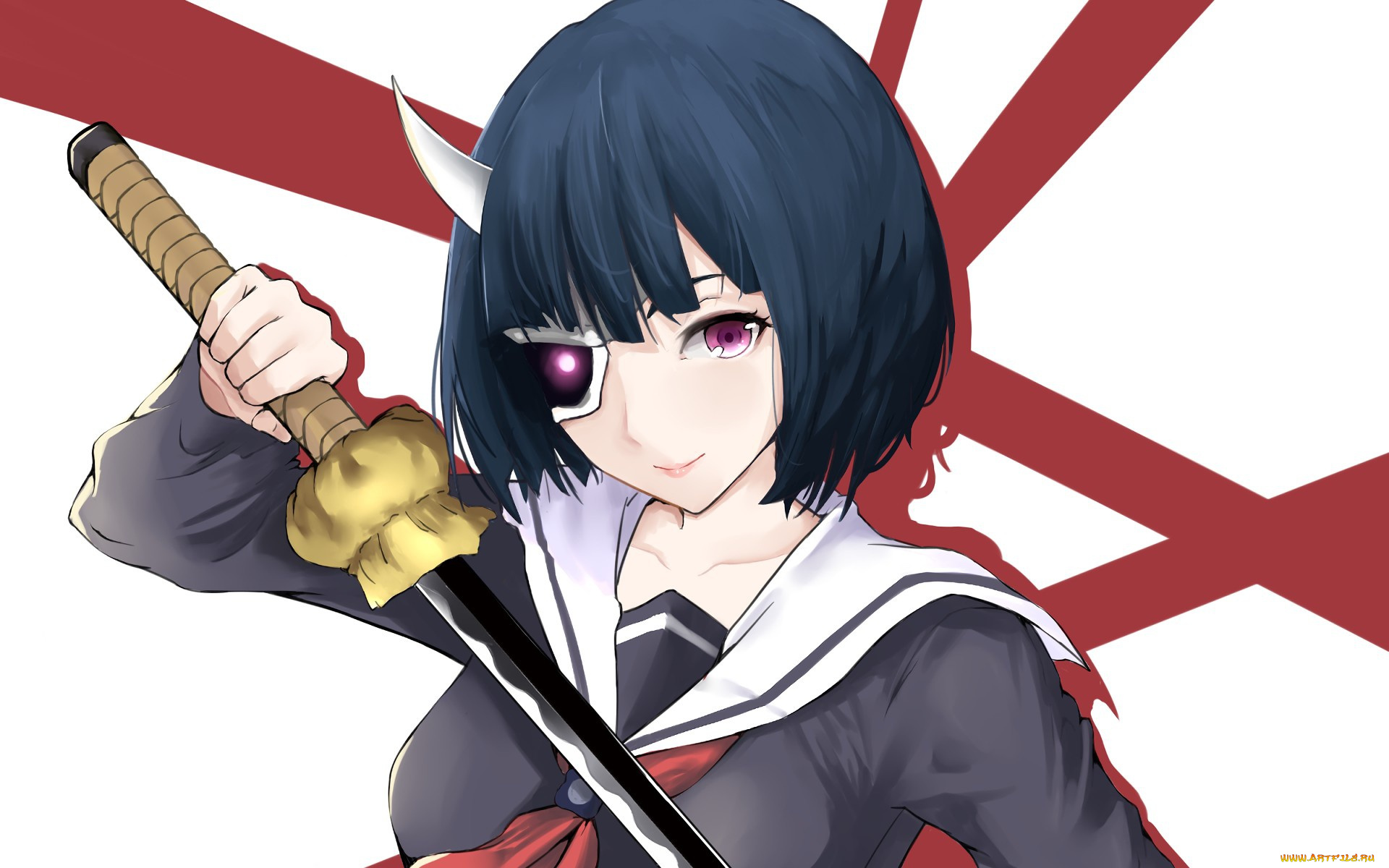 аниме, busou, shoujo, machiavellianism, rin, onigawara, busou, shoujo, machiavellianism, japanese, martial, artist, mask, blade, armed, girl's, machiavellism, ken, katana, sword, horn, seifuku, bishojo