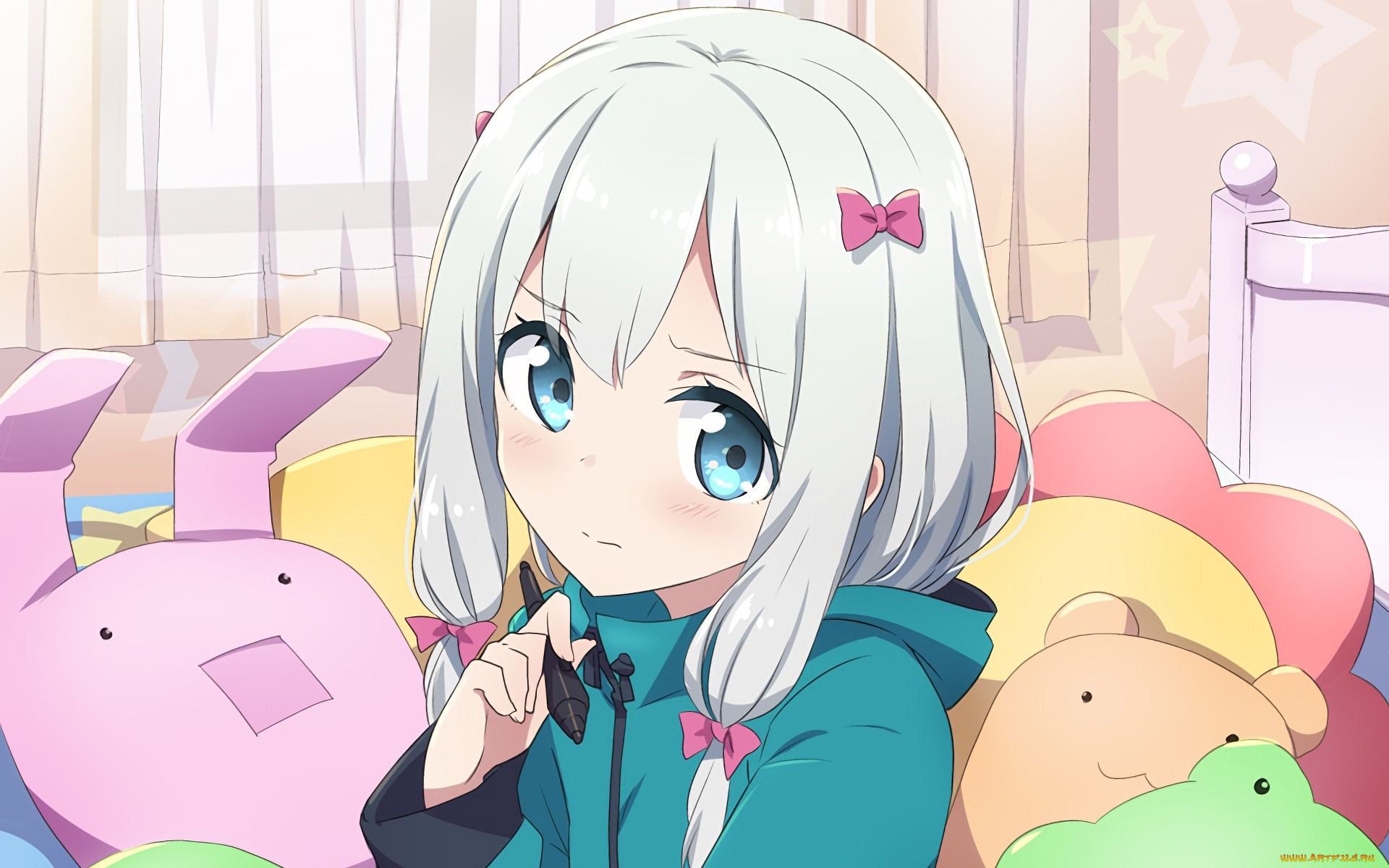 аниме, eromanga-sensei, девушка, взгляд, фон