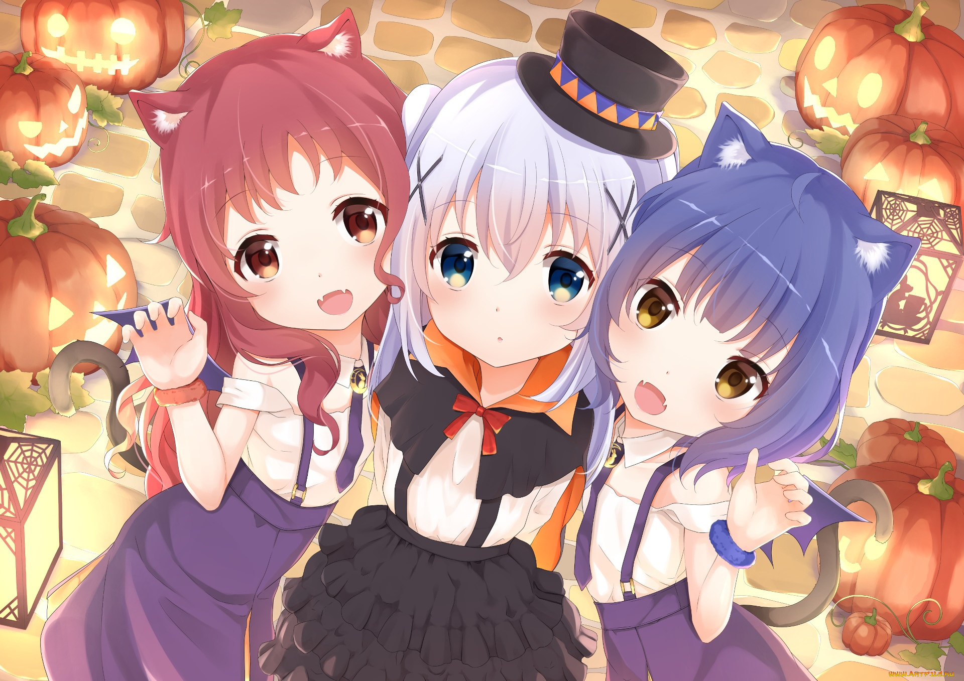аниме, gochuumon, wa, usagi, desu, ka, фон, взгляд, девушки
