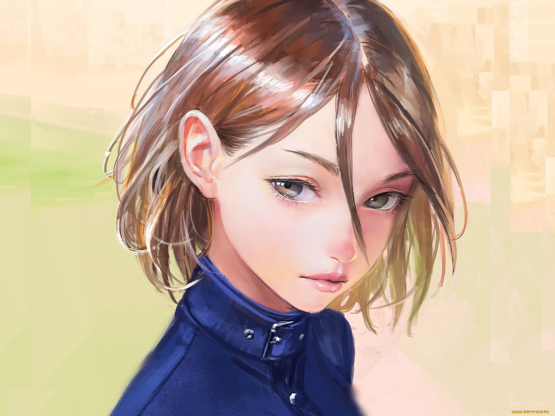 аниме, unknown, , другое, плечи, девочка, портрет, ухо, art, лицо, взгляд, nababa